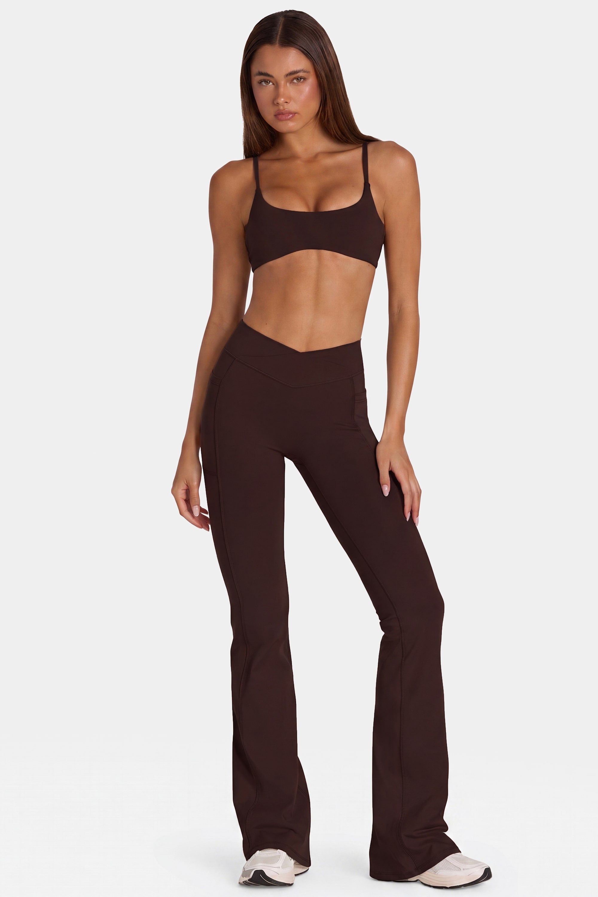 Soft Active V-Waist Flared Leggings in Espresso - 1
