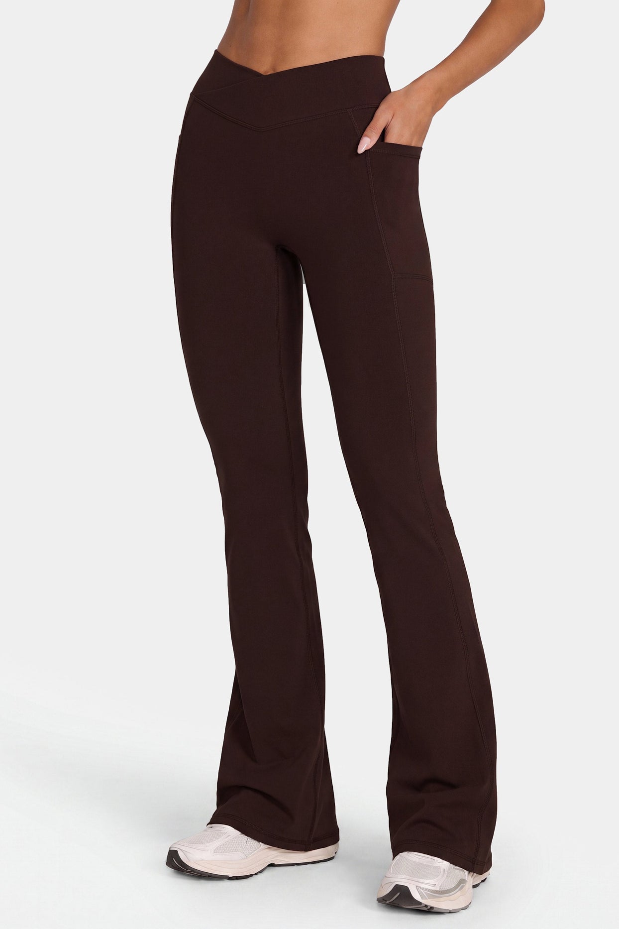 Soft Active V-Waist Flared Leggings in Espresso - 5