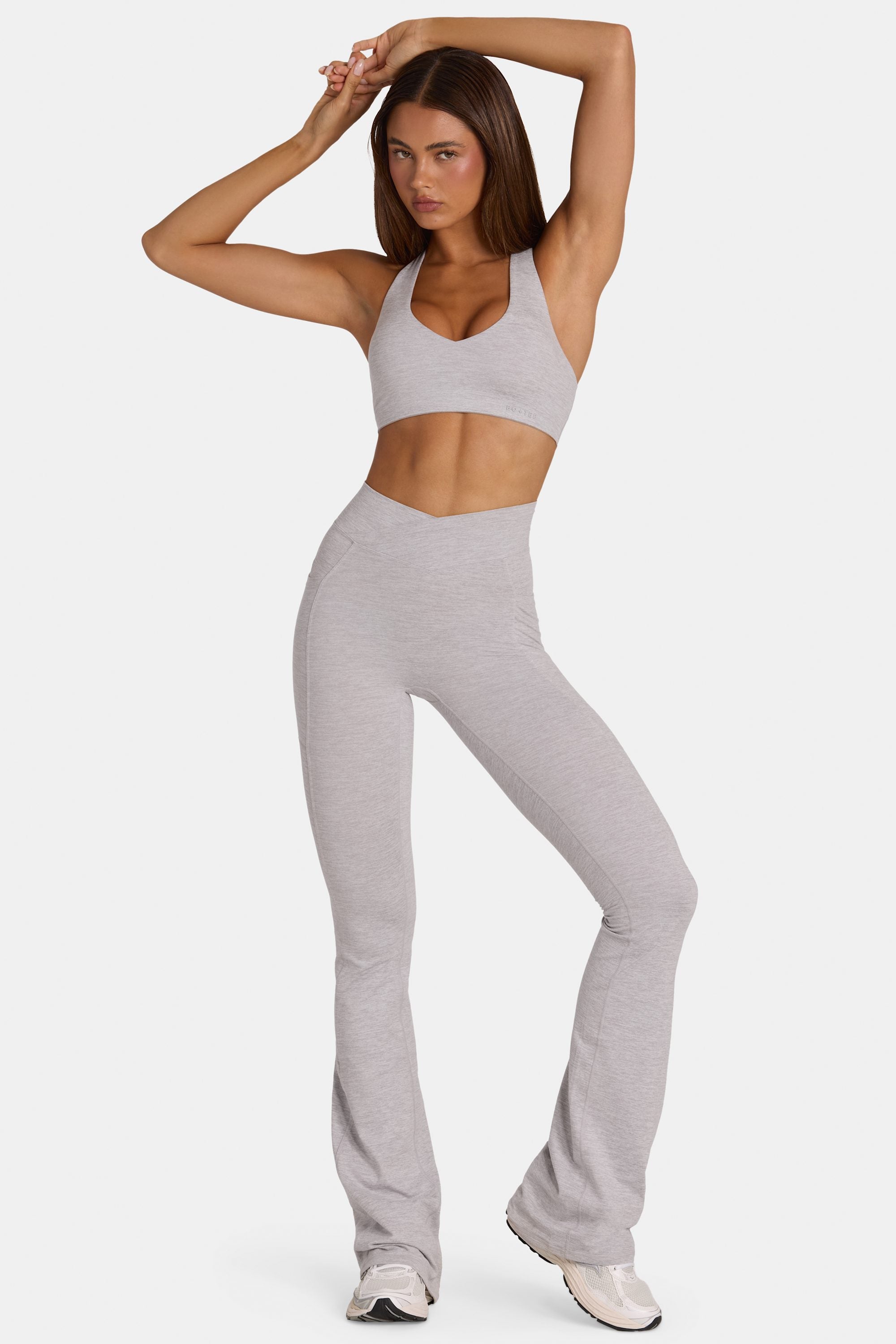 Soft Active V-Waist Flared Leggings in Grey Marl