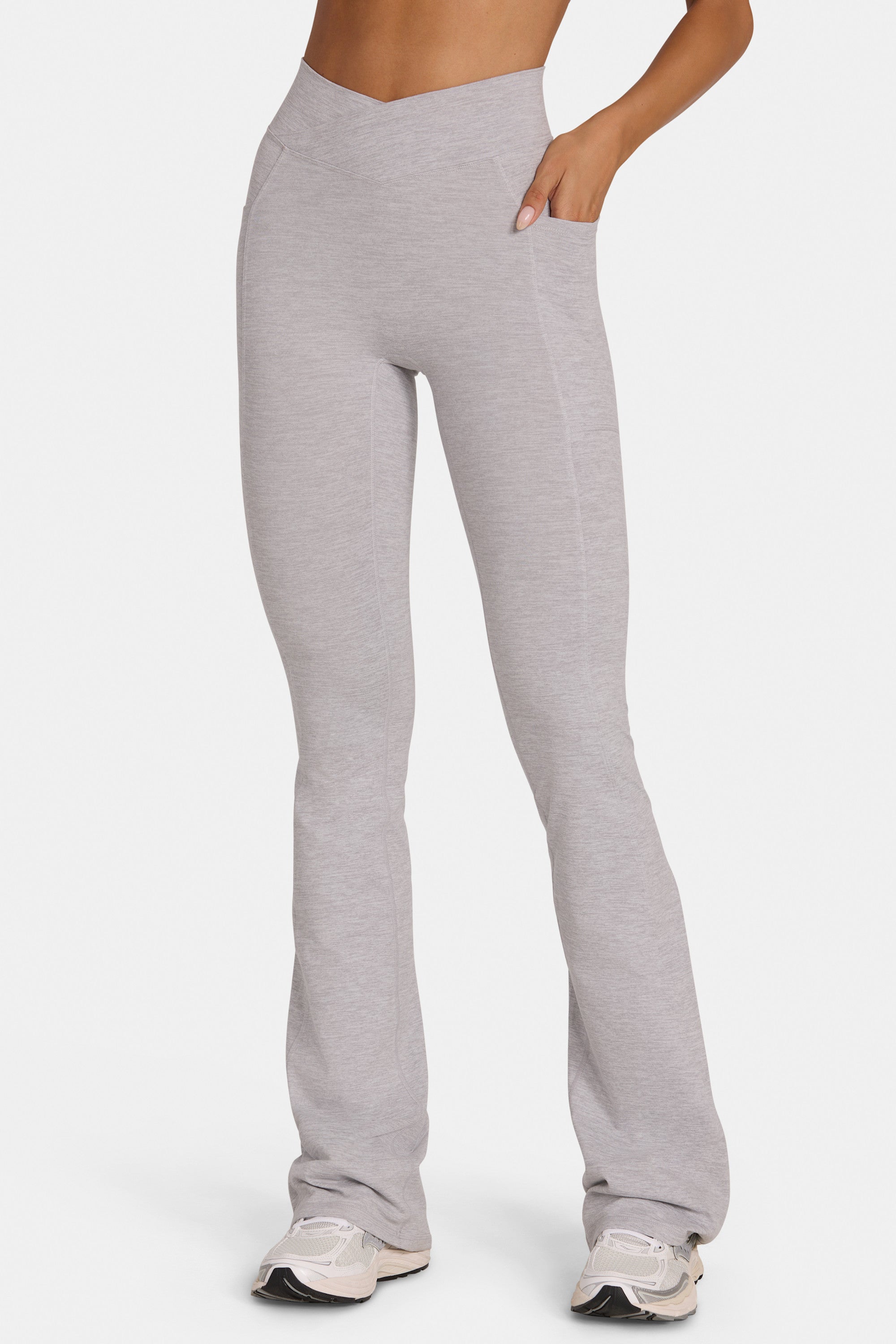Soft Active V-Waist Flared Leggings in Grey Marl