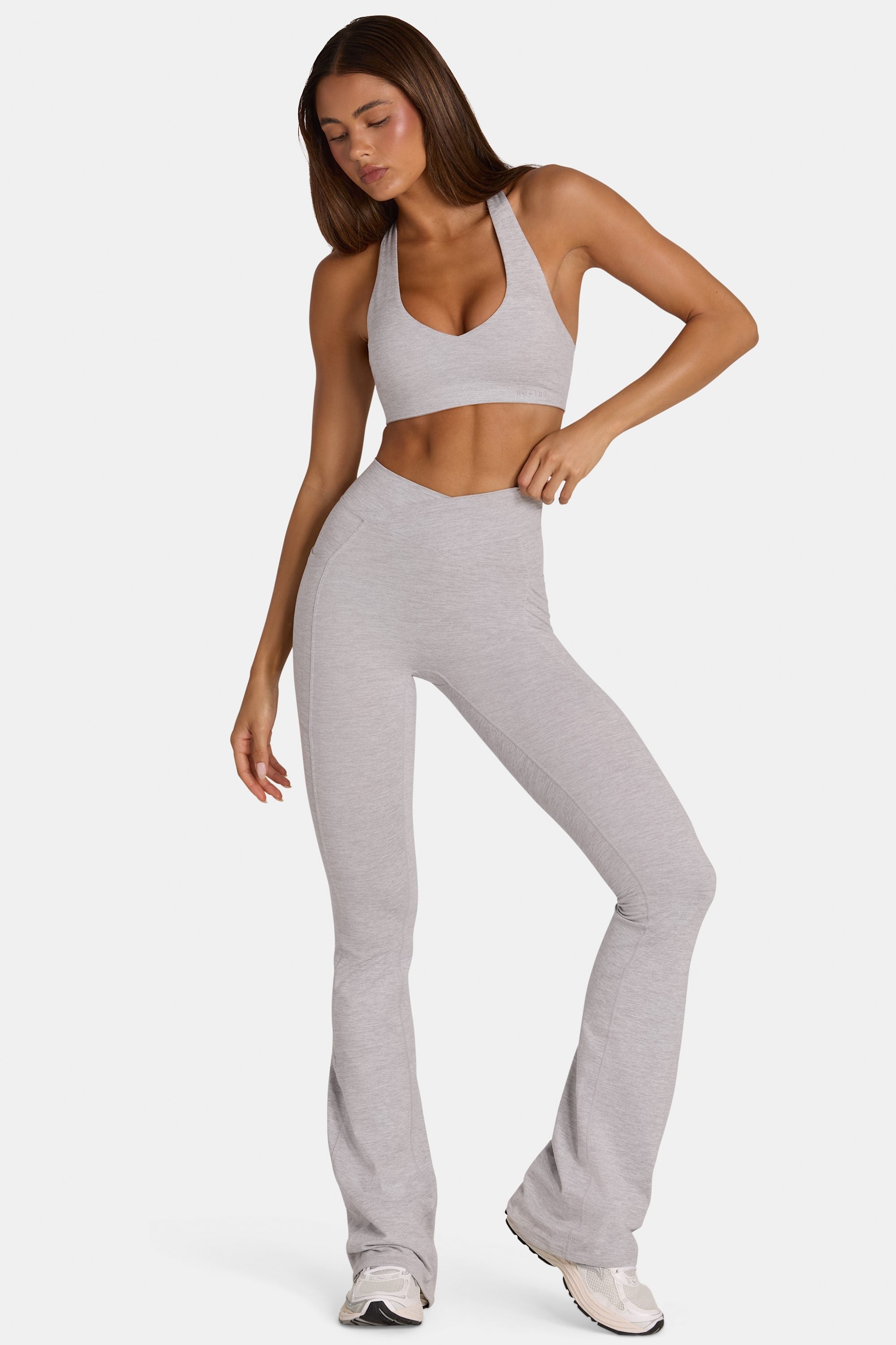 Soft Active V-Waist Flared Leggings in Grey Marl - 1