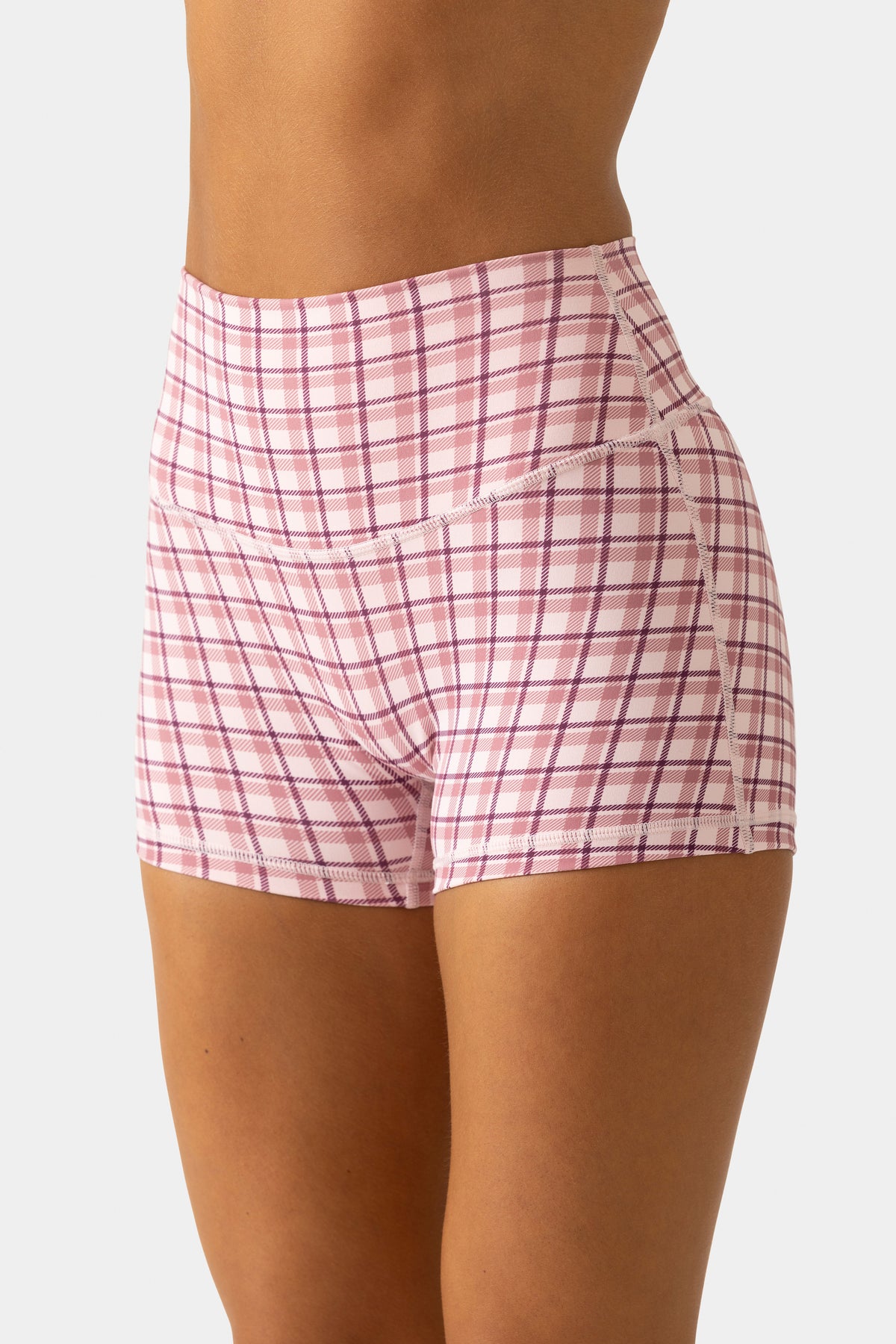 Soft Active Mini Shorts in Berry Plaid