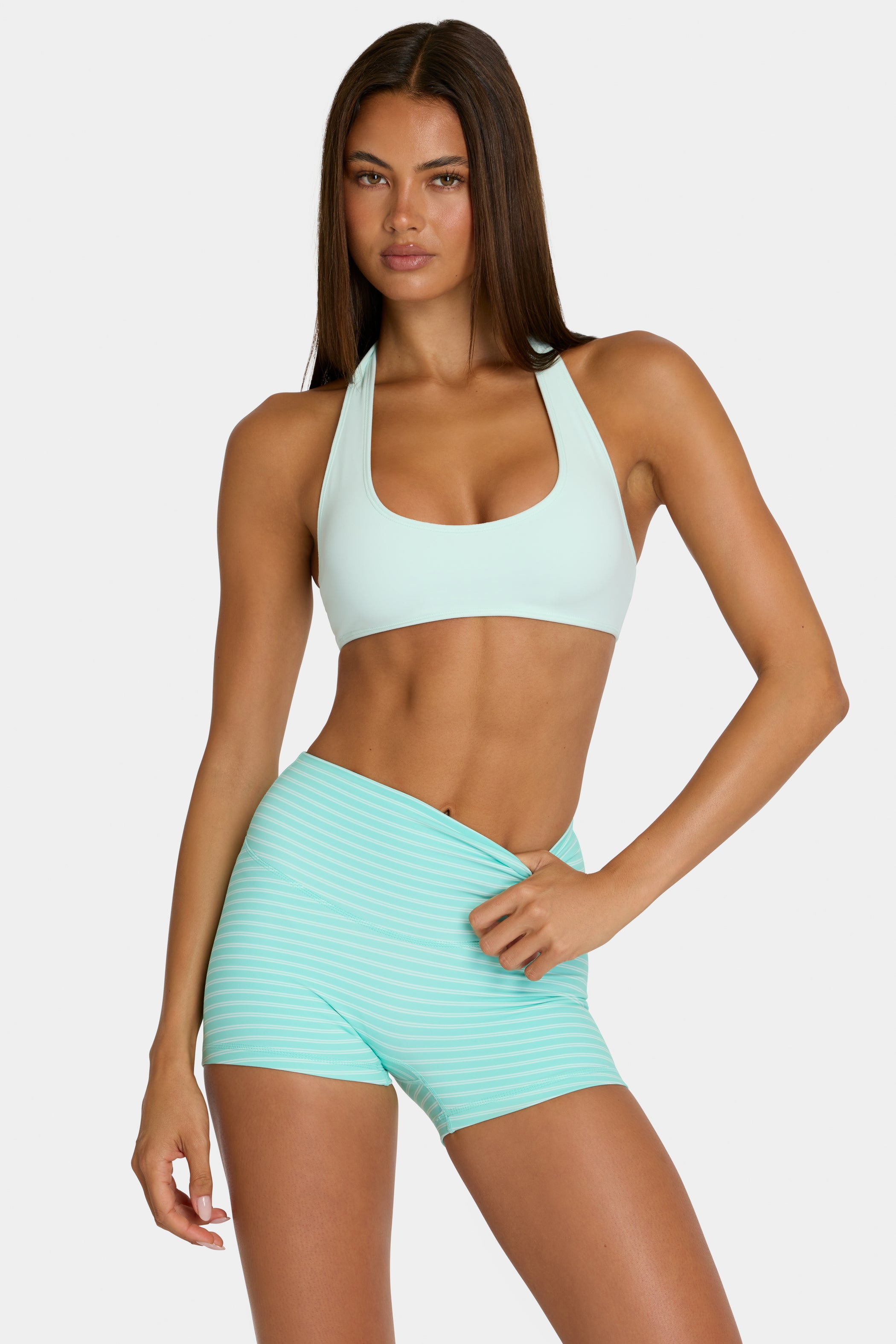 Soft Active Reversible Sports Bra in Aqua Stripe - 2