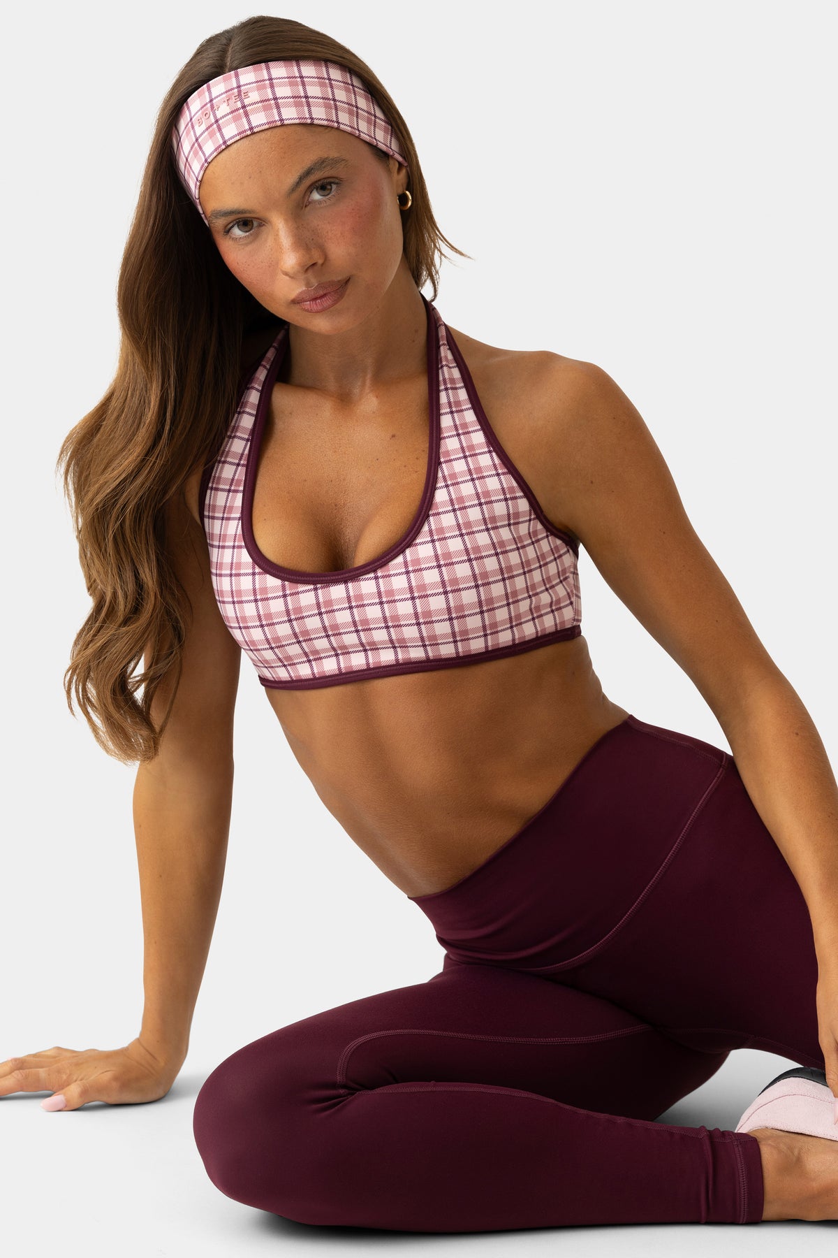 Soft Active Reversible Sports Bra in Berry Plaid