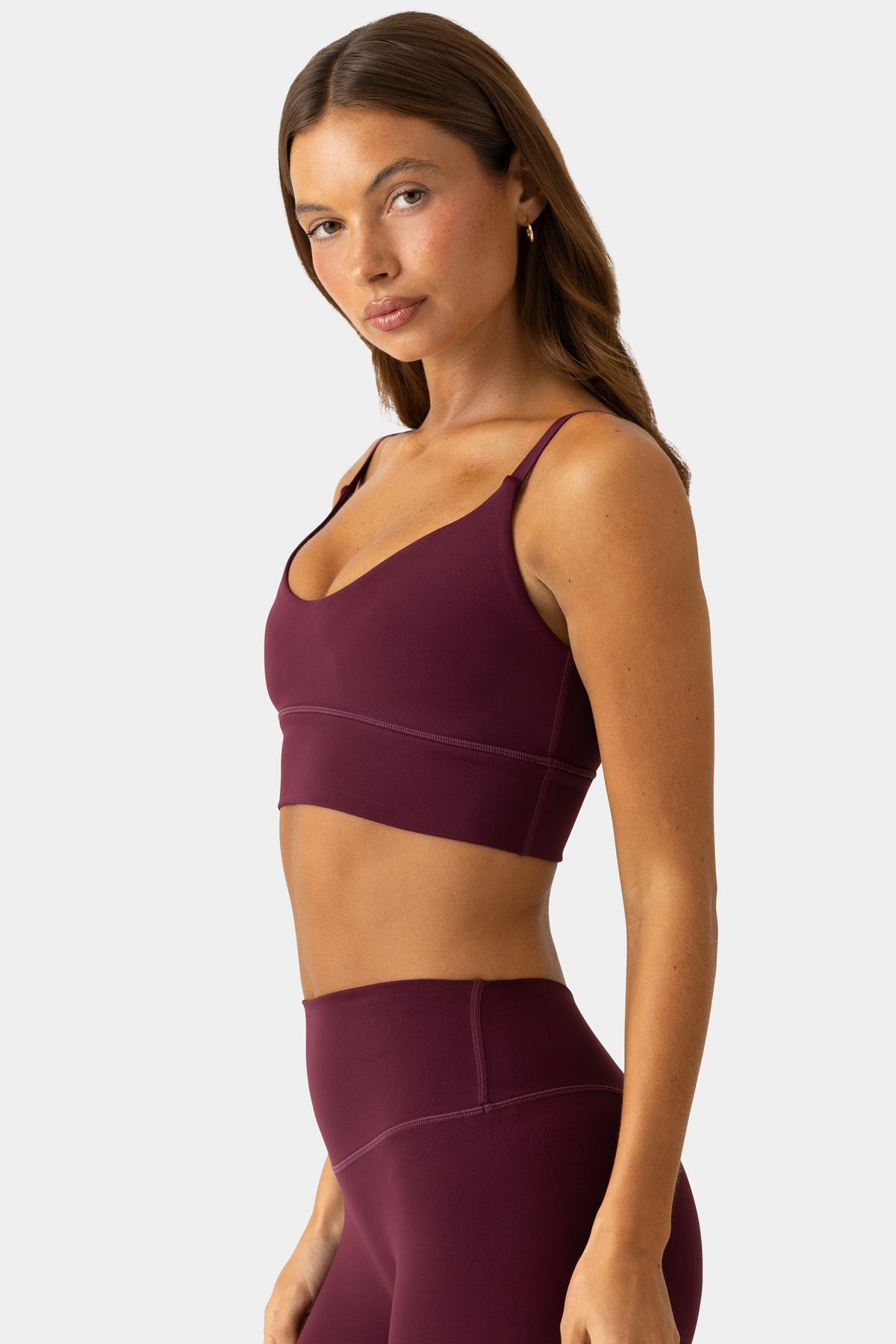 Soft Active Scoop-Neck Sports Bra in Plum
