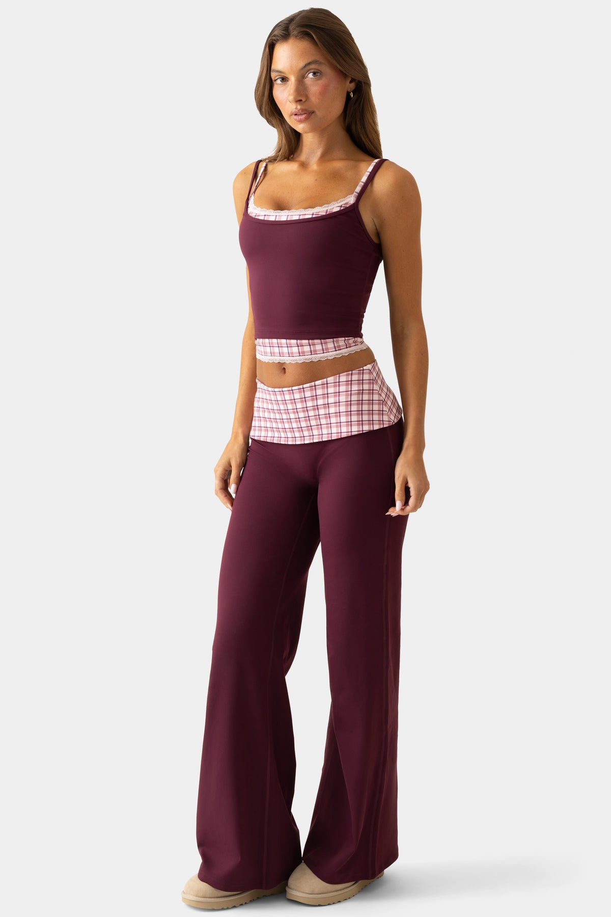 Soft Active Wide-Leg Trousers in Plum