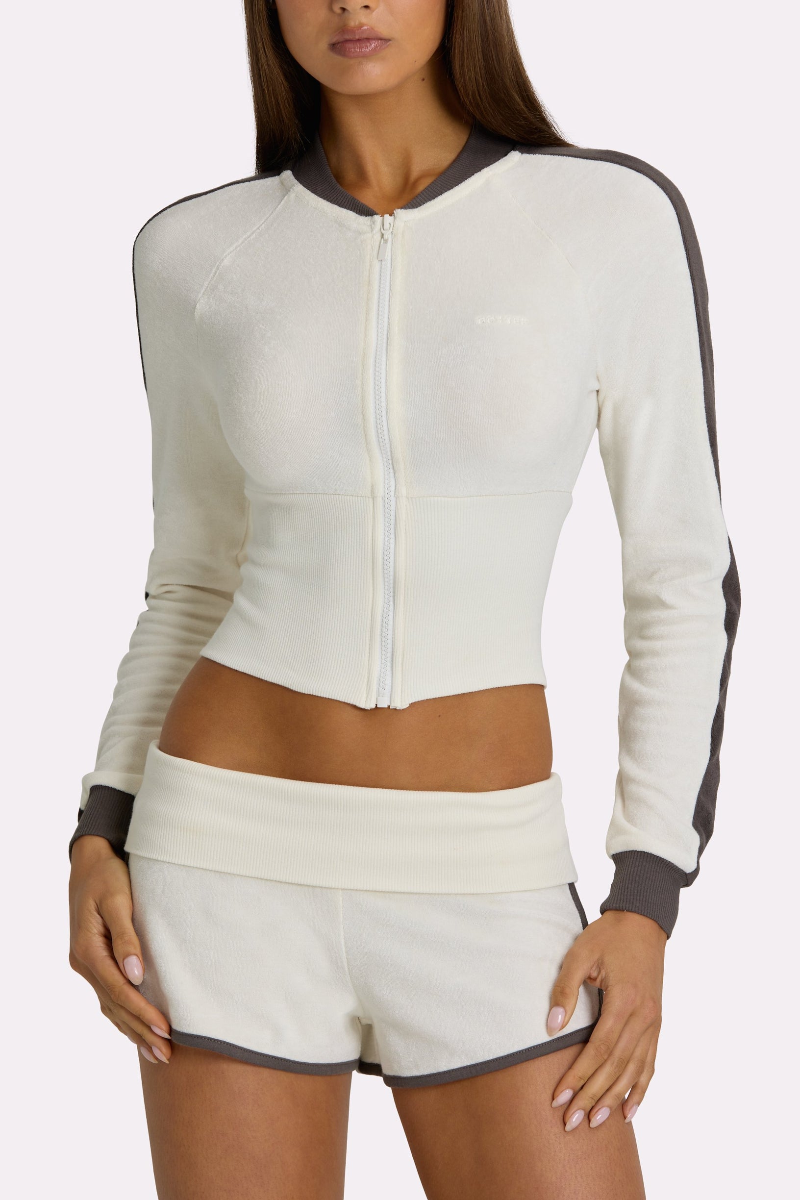 Terry Foldover Waist Shorts in Coconut - 2