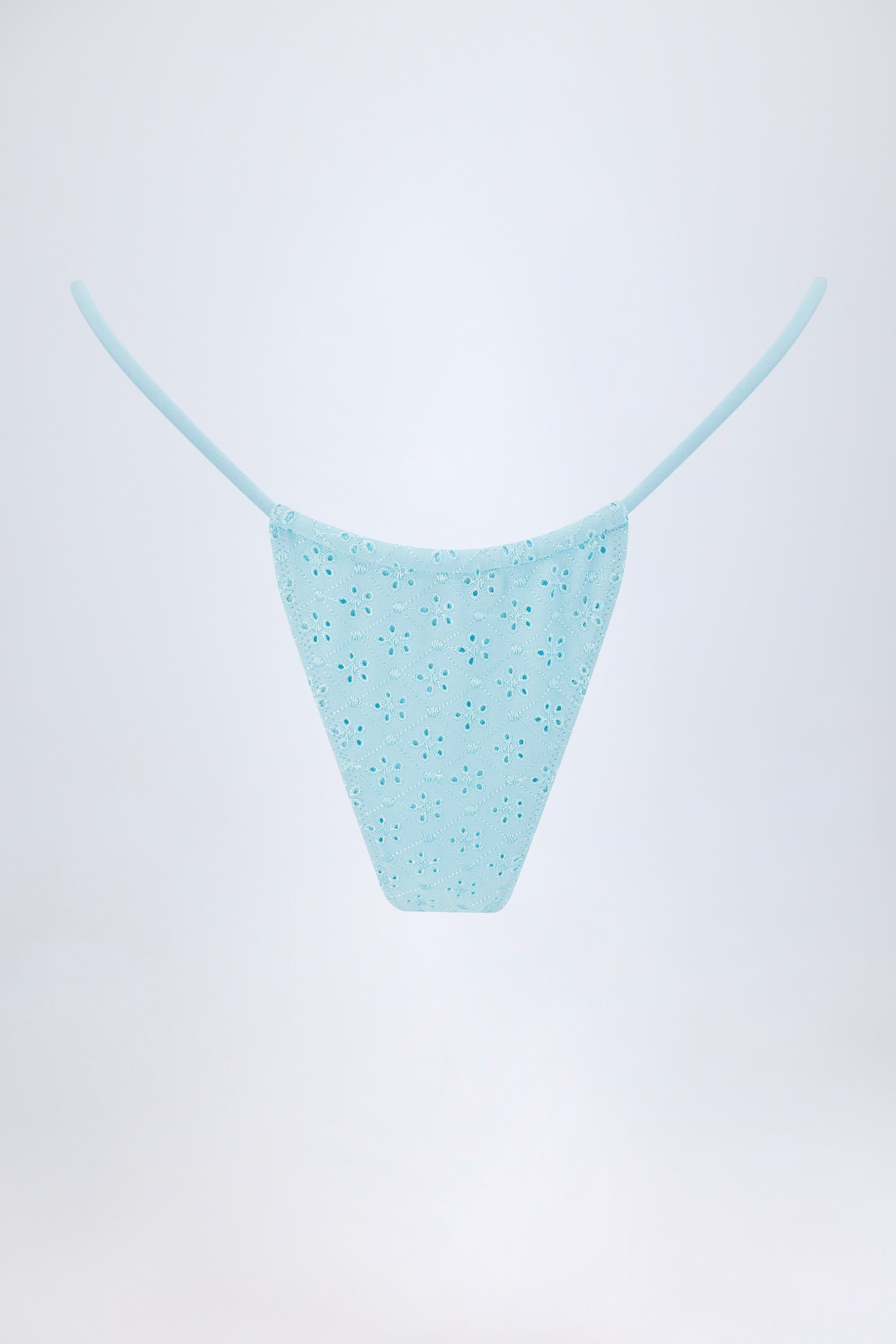 Broderie Anglaise Drawstring Bikini Bottoms in Powder Blue