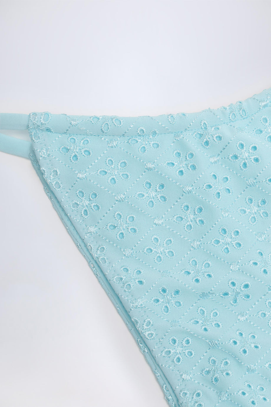 Broderie Anglaise Drawstring Bikini Bottoms in Powder Blue