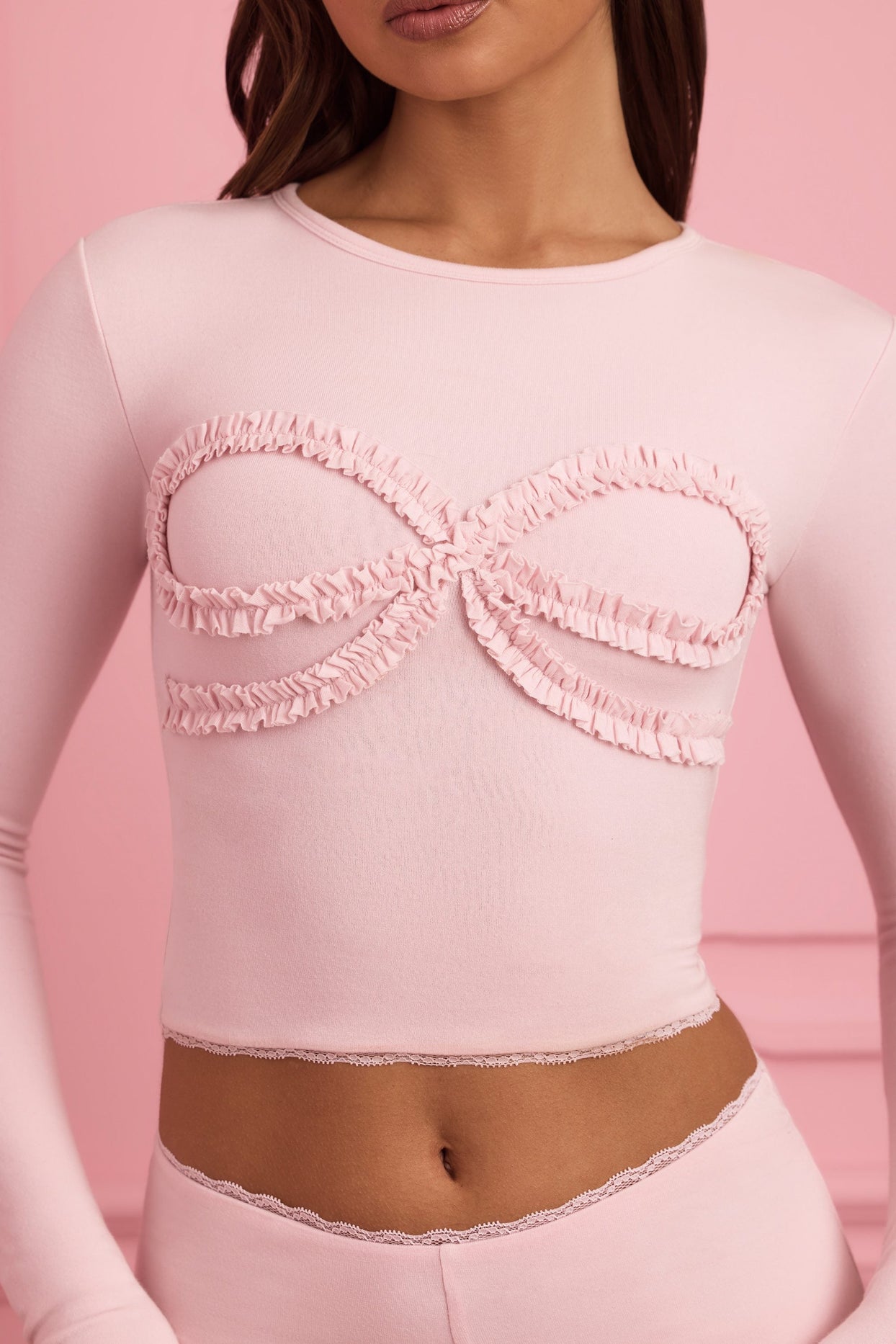 Lace-Trim Appliqué Pyjama Top in Baby Pink