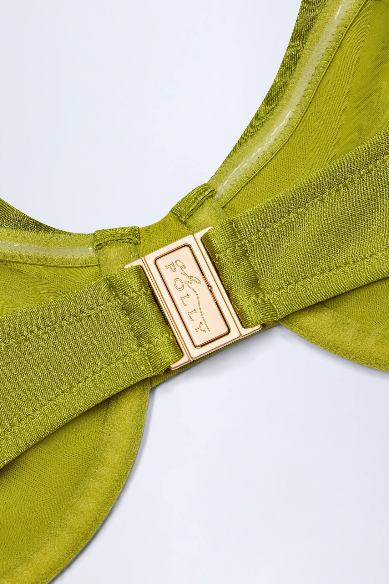 Bead-Embellished Ruched Underwired Bikini Top in Olive Green