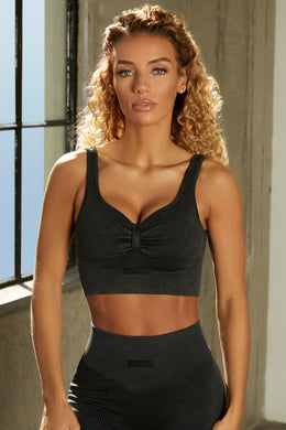Seamless Sweetheart Neckline Ruched Bust Crop Top in Black