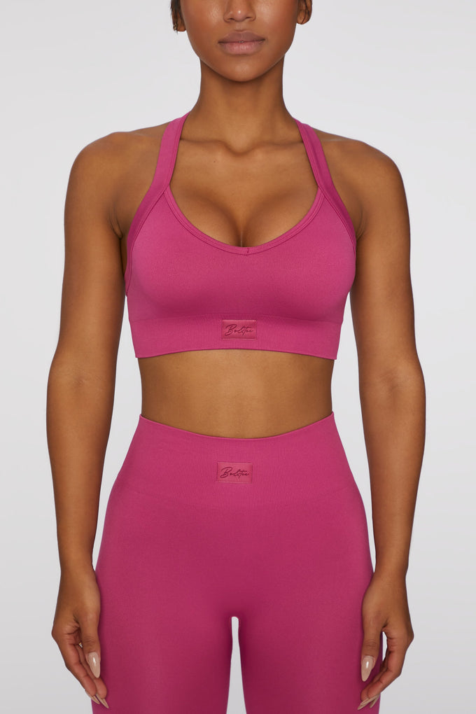 Cross Back Sports Bra in Dark Pink