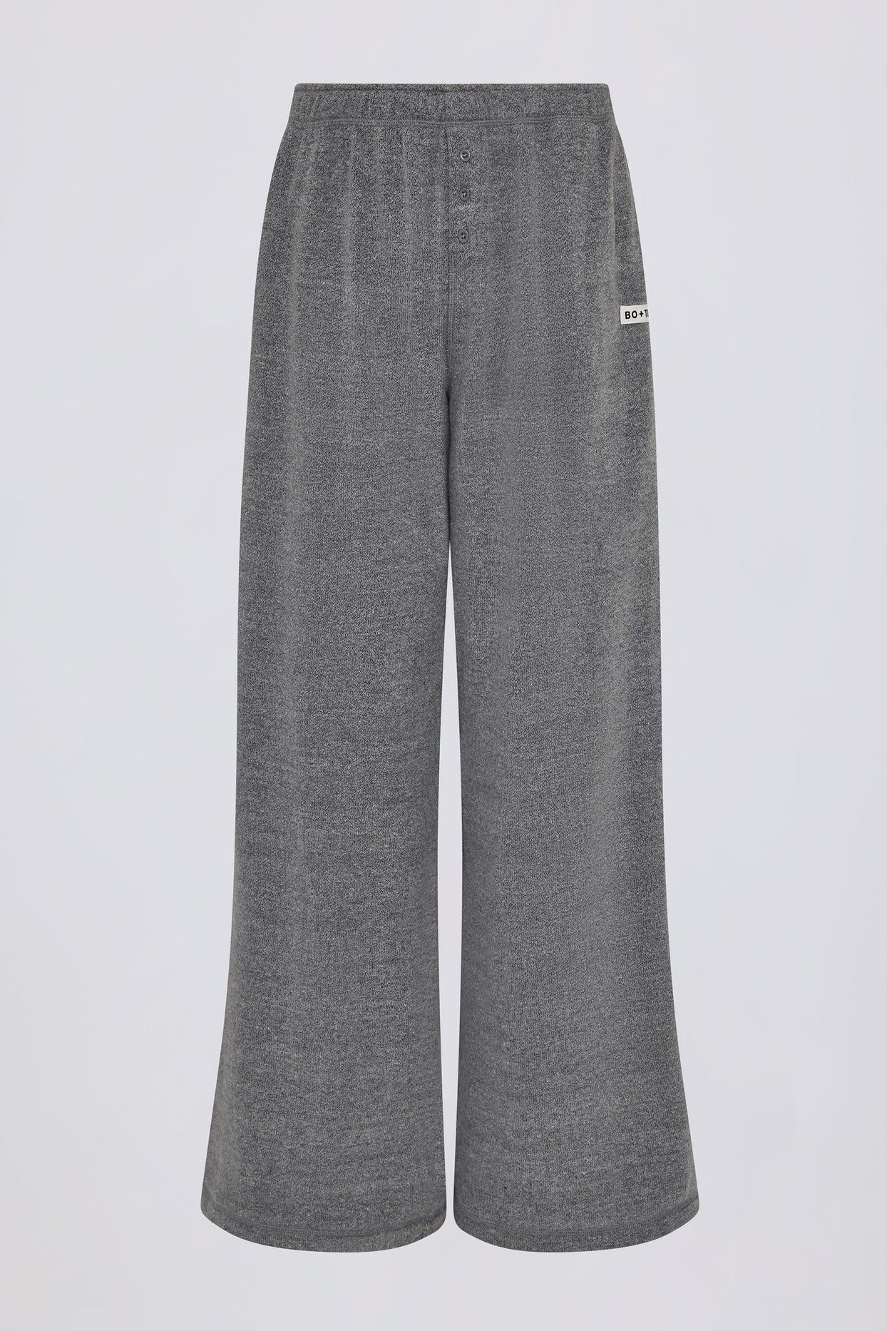 Button-Detail Low-Rise Wide-Leg Joggers in Dark Grey