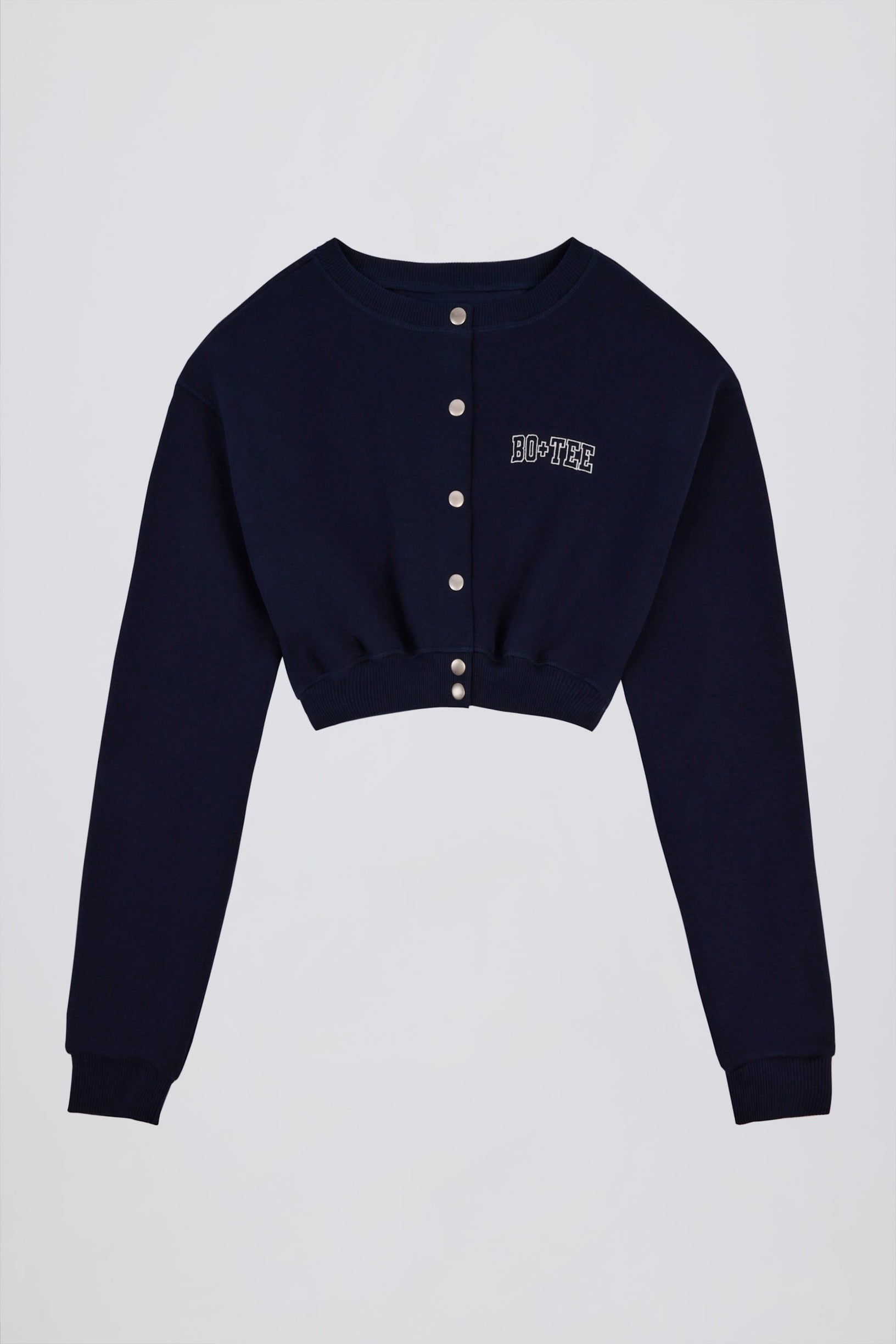 Brushed Jersey Button-Up Cropped Cardigan in Classic Navy - 1