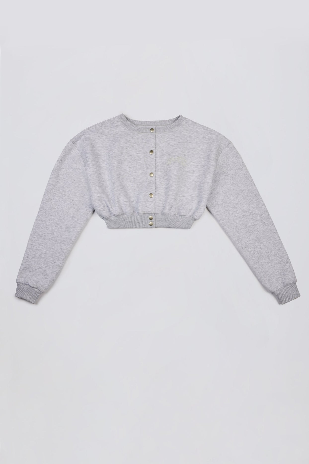 Button-Up Cropped Cardigan in Grey Marl