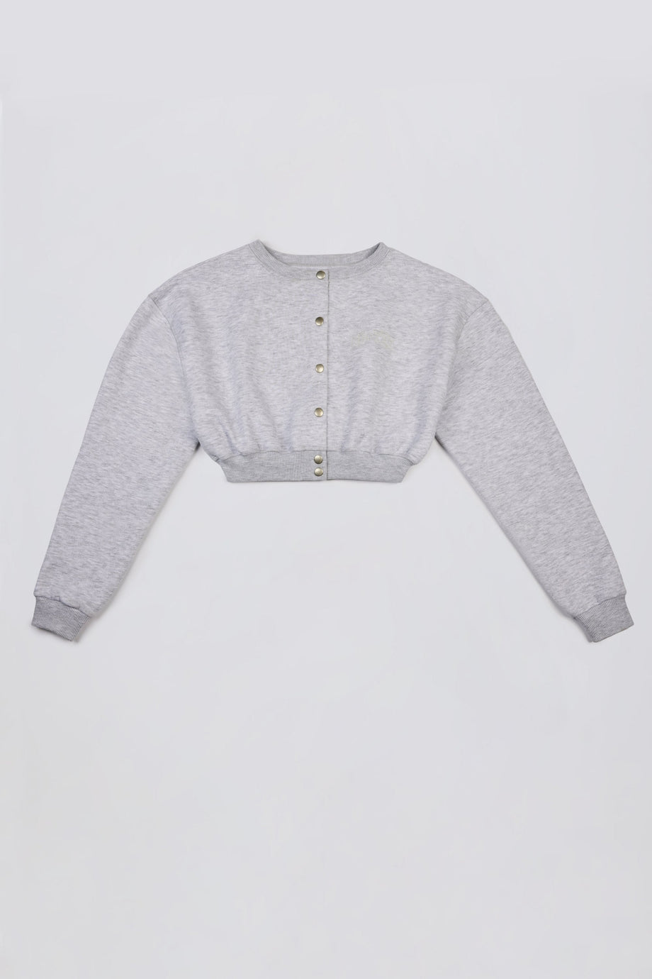 Button-Up Cropped Cardigan in Grey Marl