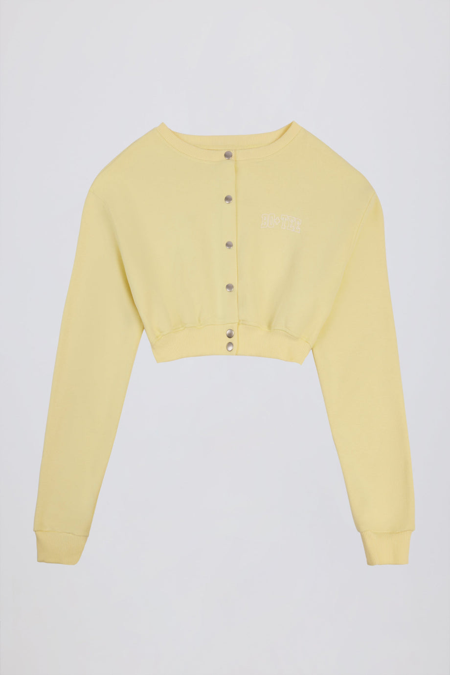 Button-Up Cropped Cardigan in Soft Yellow