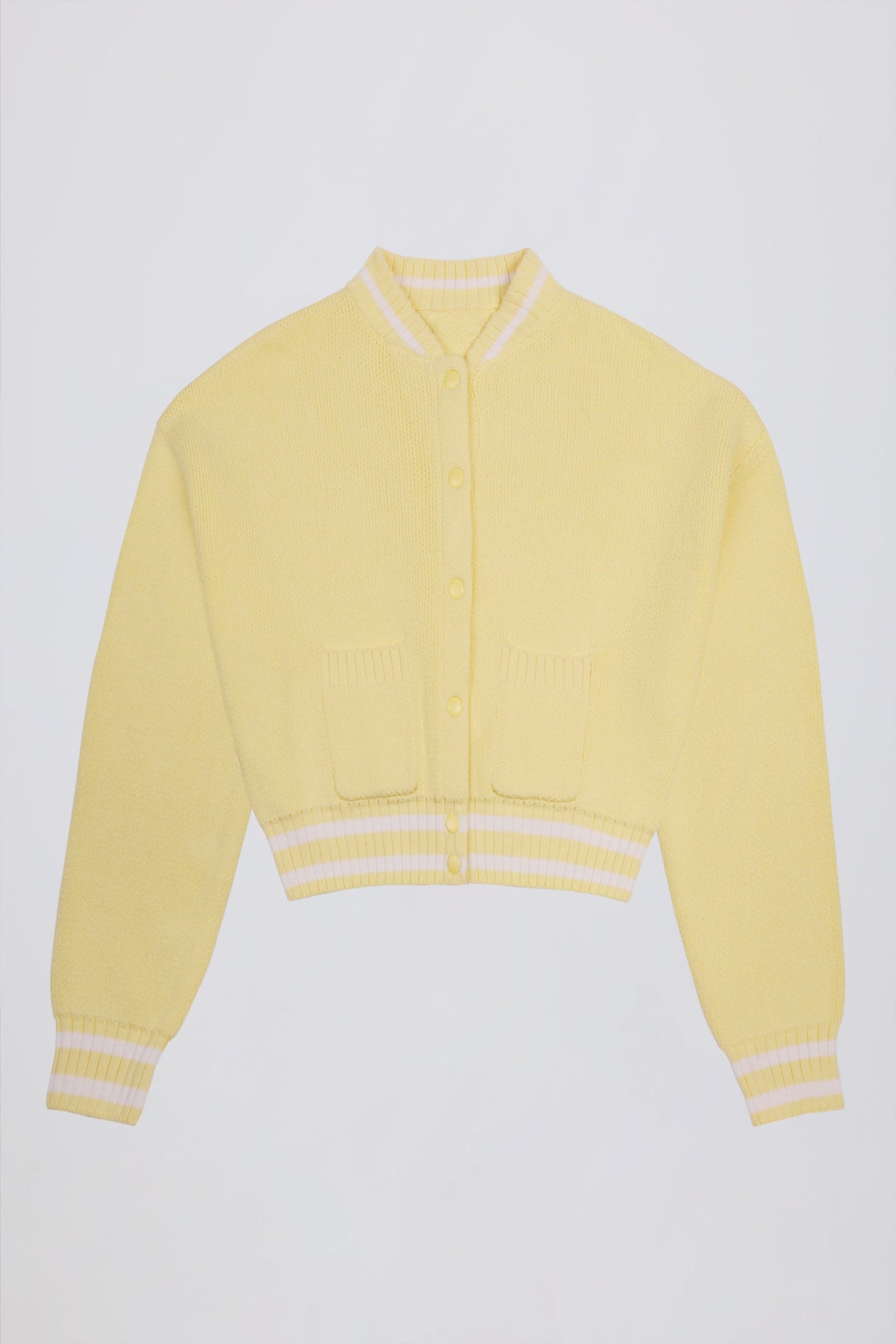 كارديجان محبوك قصير بأزرار باللون الأصفر الناعم