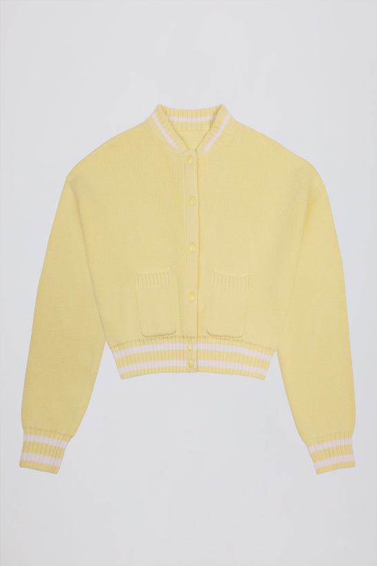 كارديجان محبوك قصير بأزرار باللون الأصفر الناعم