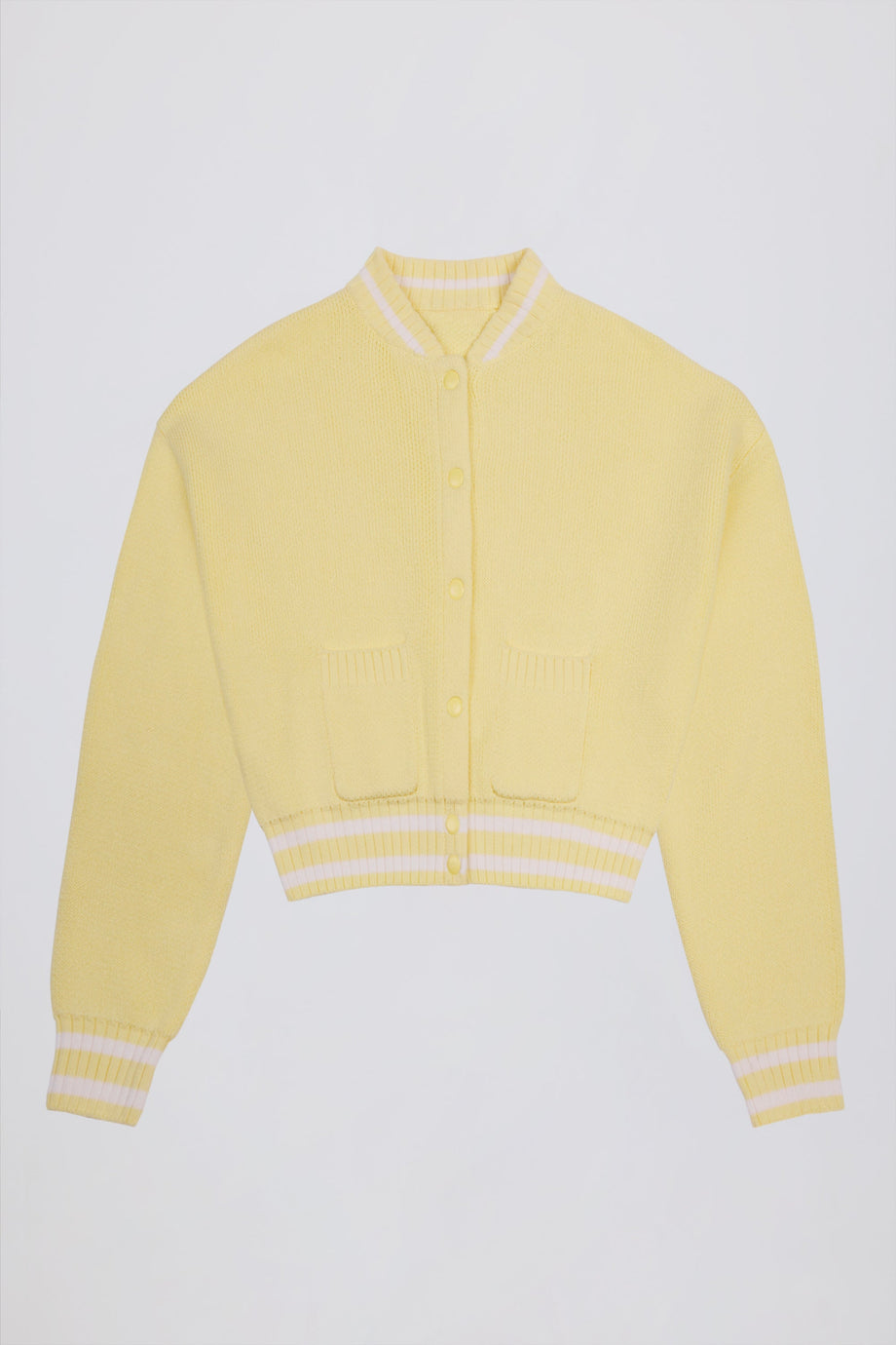 كارديجان محبوك قصير بأزرار باللون الأصفر الناعم