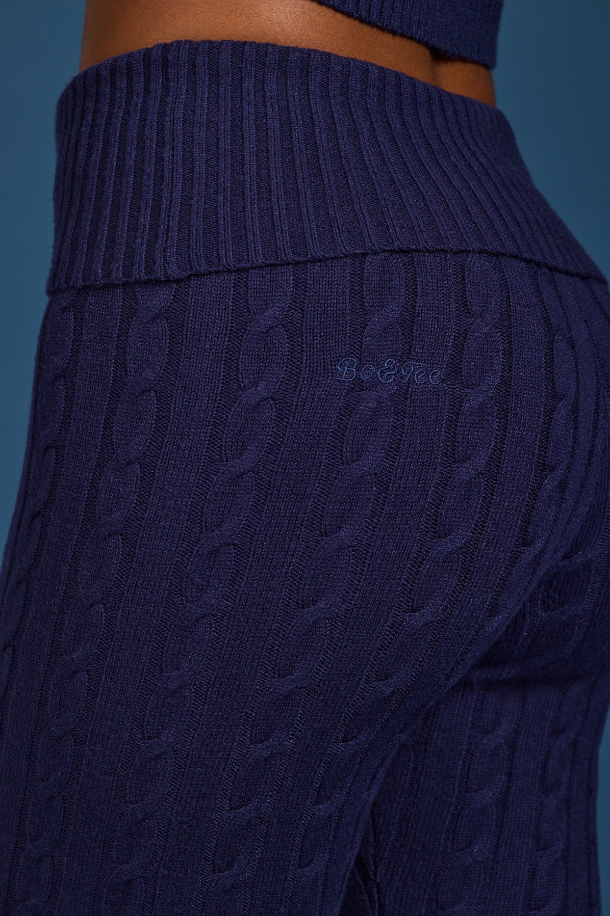 Cable-Knit Flared Trousers in Navy