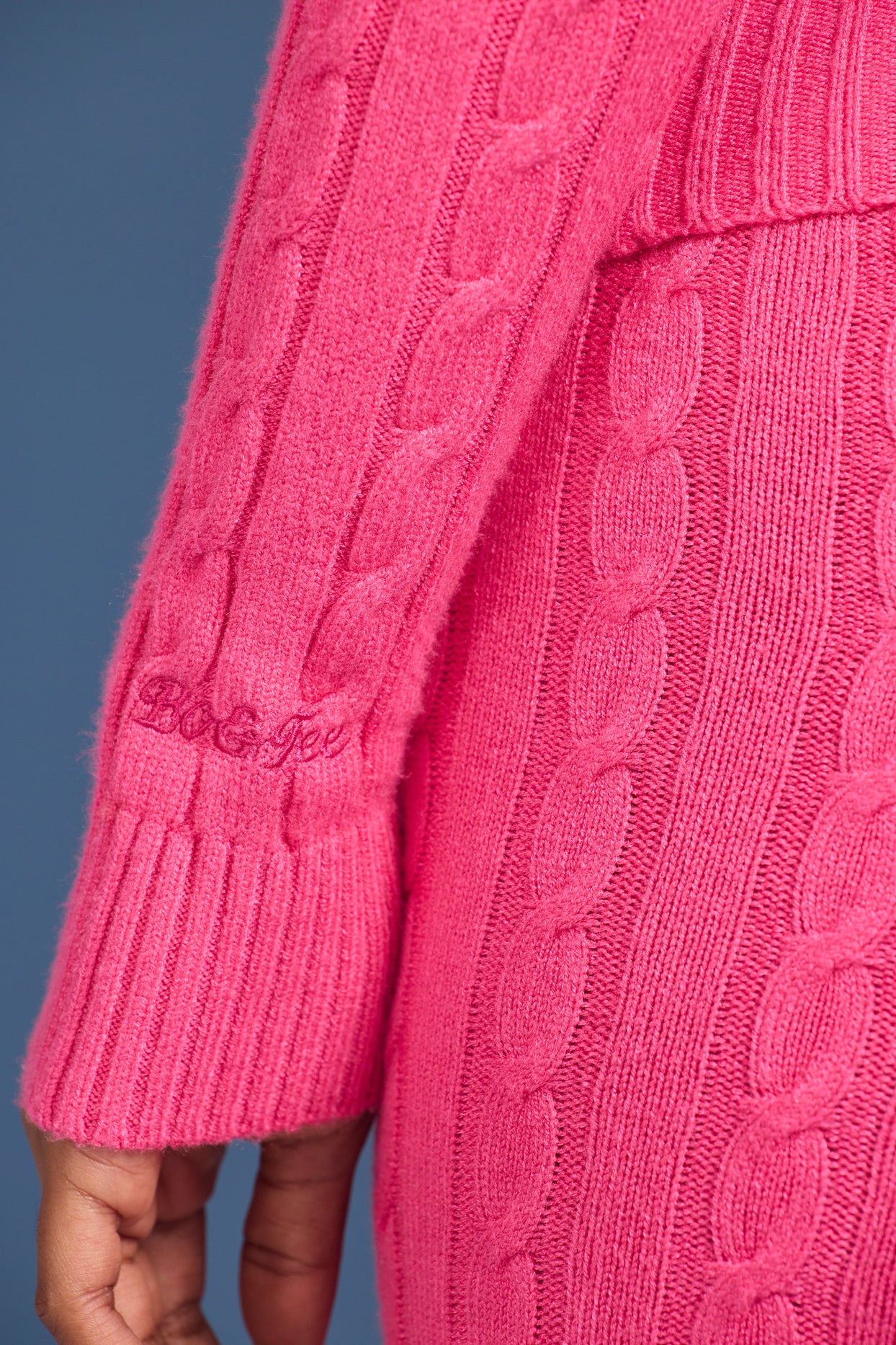 Cable-Knit Zip-Up Hoodie in Hot Pink