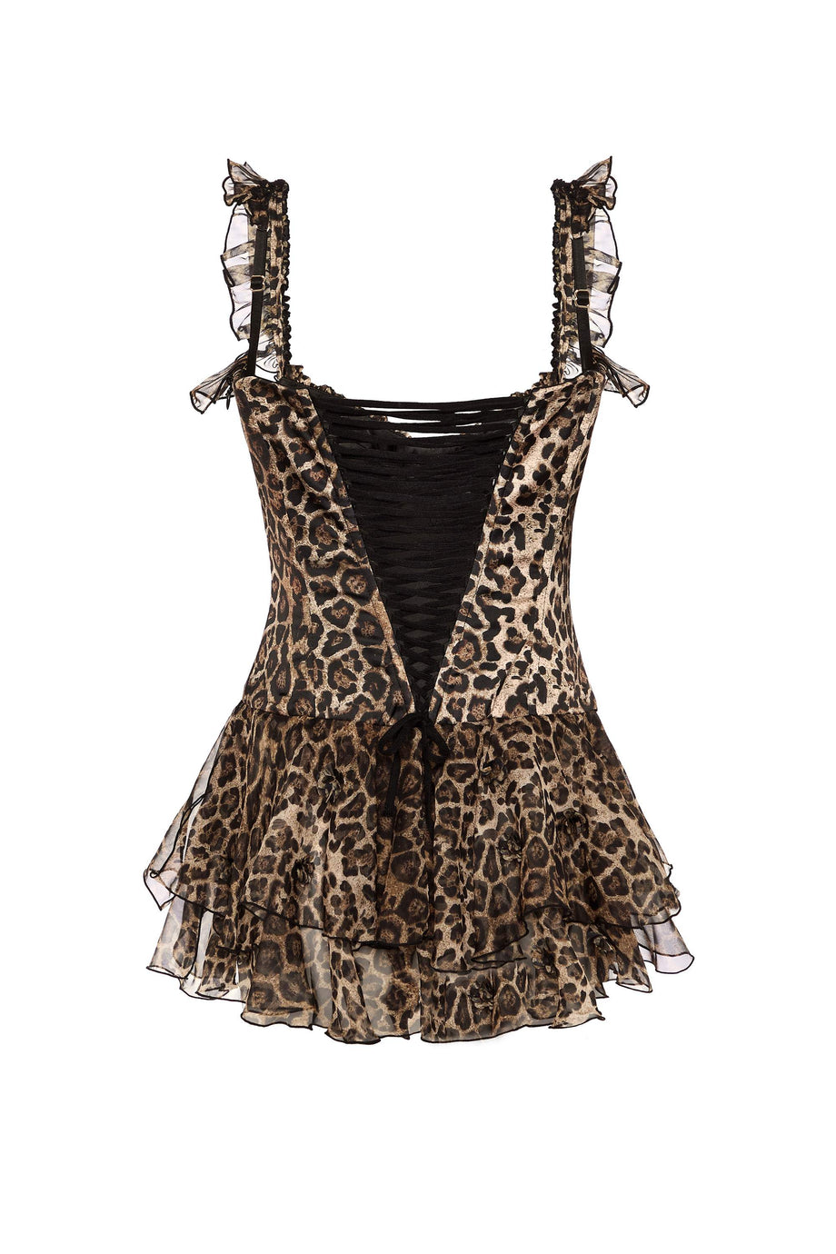 Ruffled Corset Bodysuit in Leopard Print