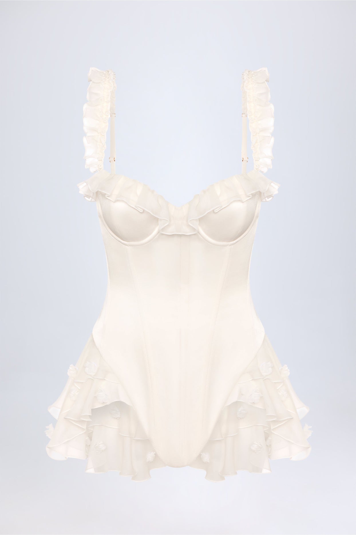 Ruffled Corset Bodysuit in White