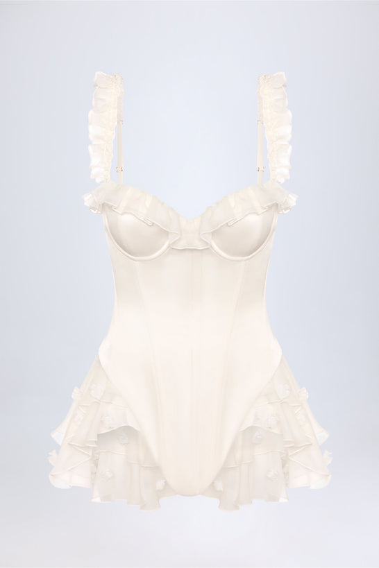 Ruffled Corset Bodysuit in White