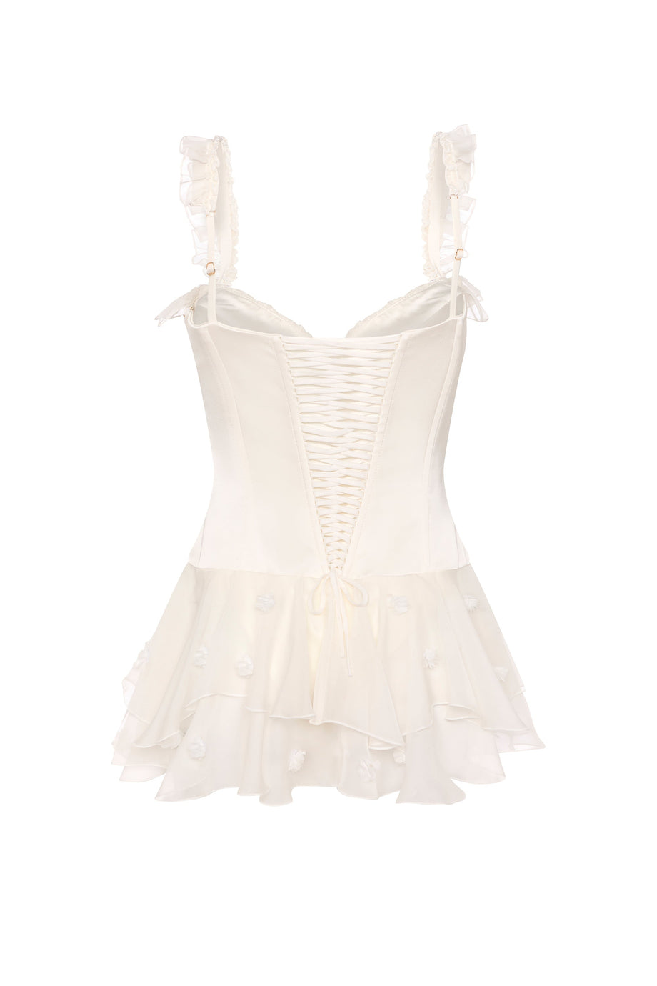 Ruffled Corset Bodysuit in White