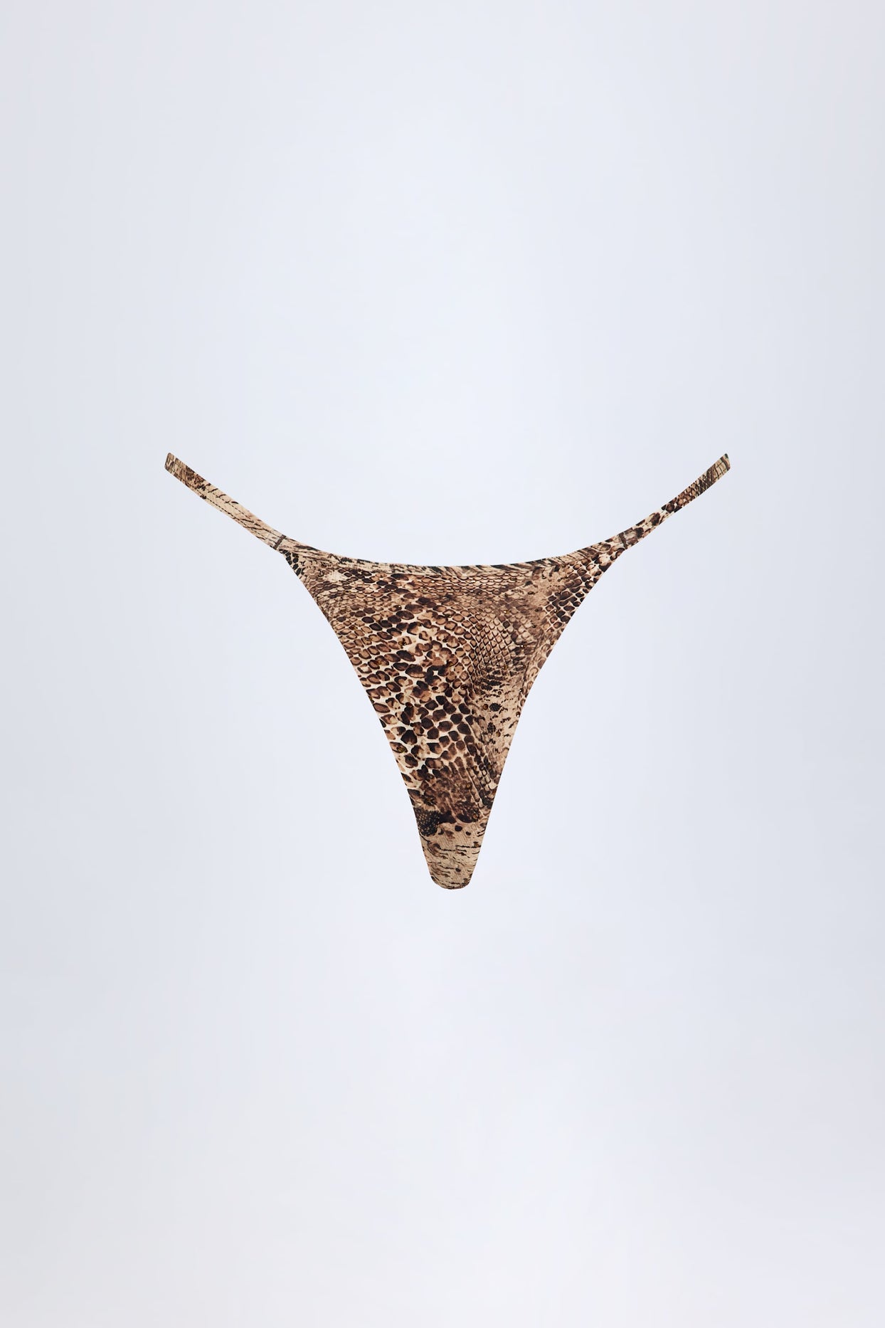 Charm-Detail Thong Bikini Bottoms in Snake Print
