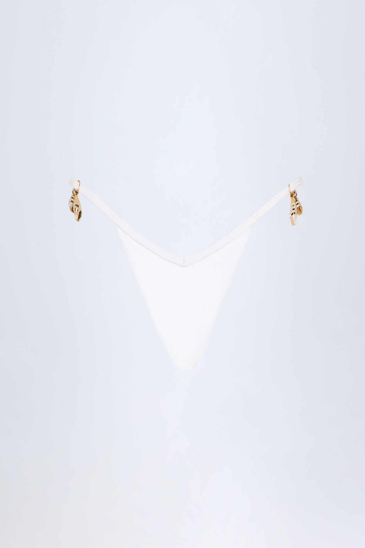 Charm-Detail Thong Bikini Bottoms in White