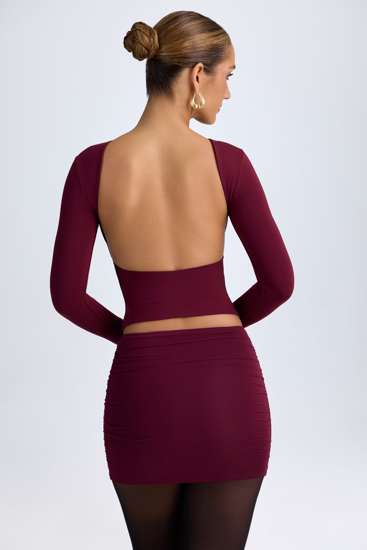 Modal Ruched Mid-Rise Mini Skirt in Wine Red