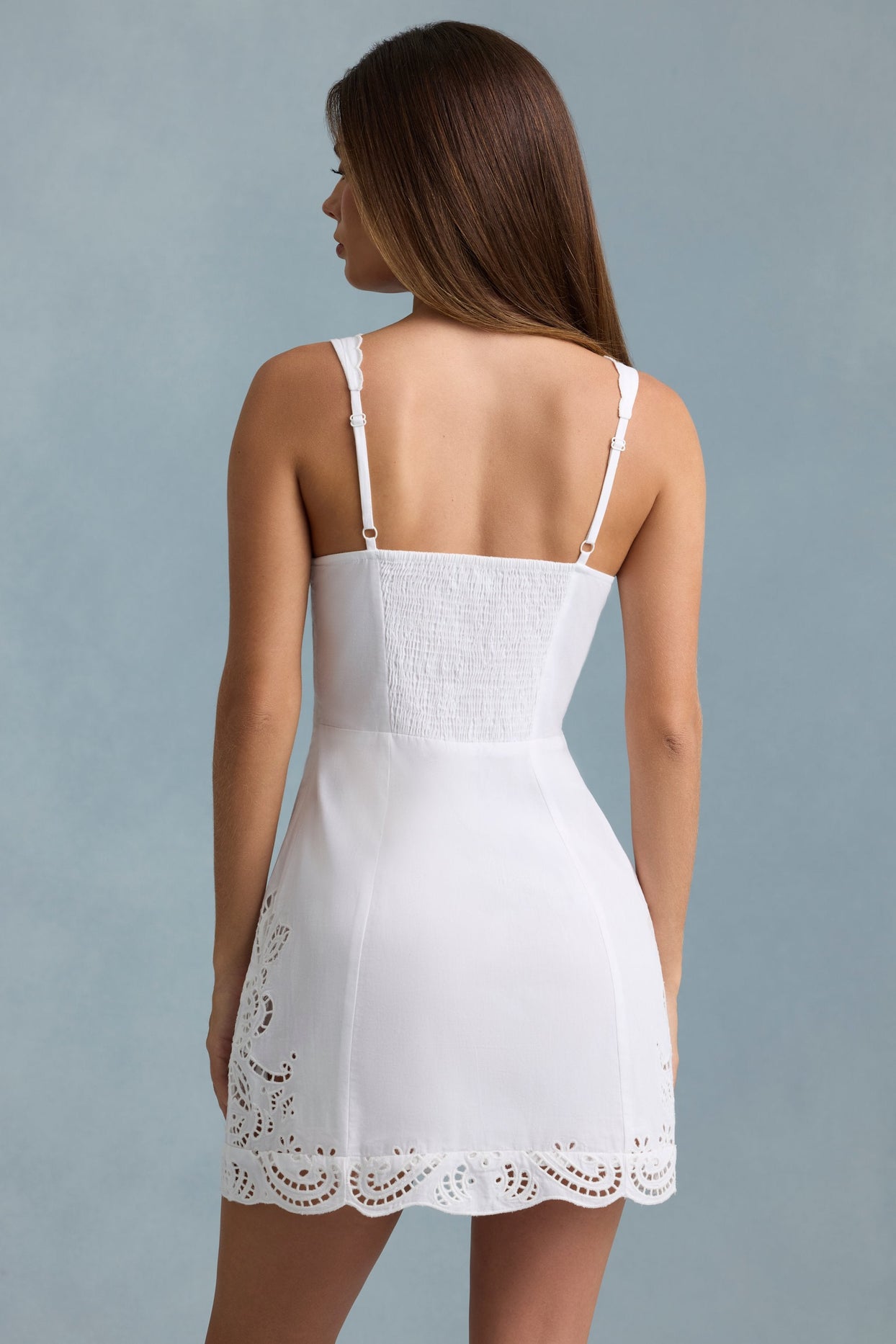 Cutwork Cotton-Poplin A-Line Mini Dress in White