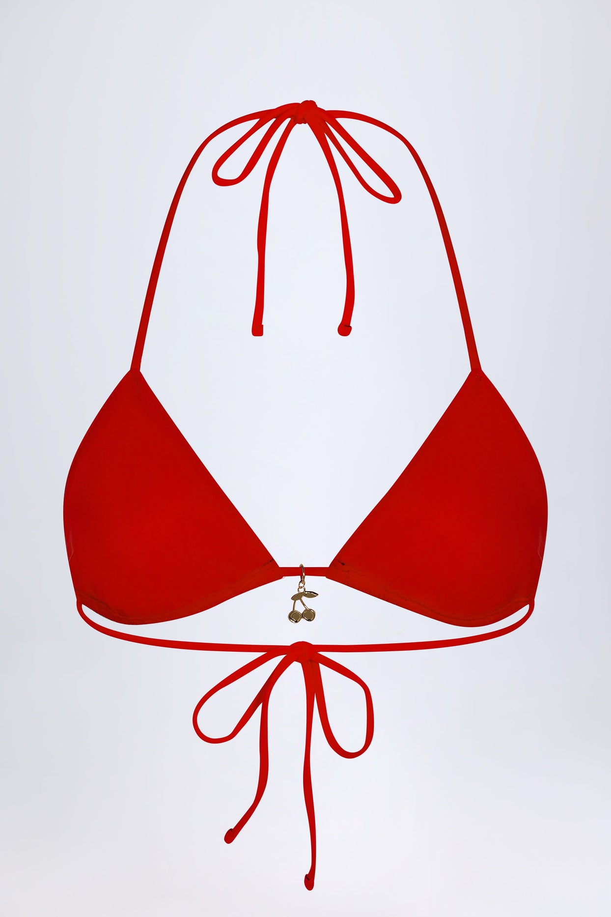 Charm-Detail Triangle Bikini Top in Fiery Red