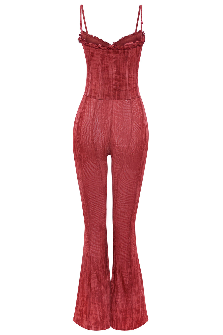 Lace-Up Ruffled Flared Jumpsuit in Red Print