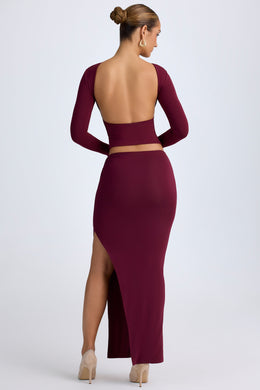 Modal Low-Rise Maxi Skirt in Wine Red