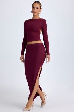 Modal Low-Rise Maxi Skirt in Wine Red