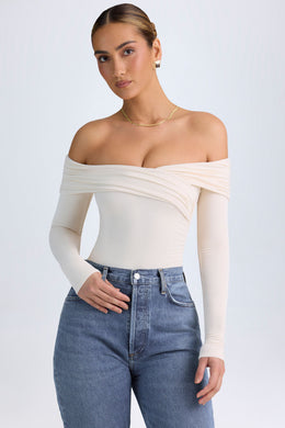 Modal Off-Shoulder Ruched Bodysuit in Ivory