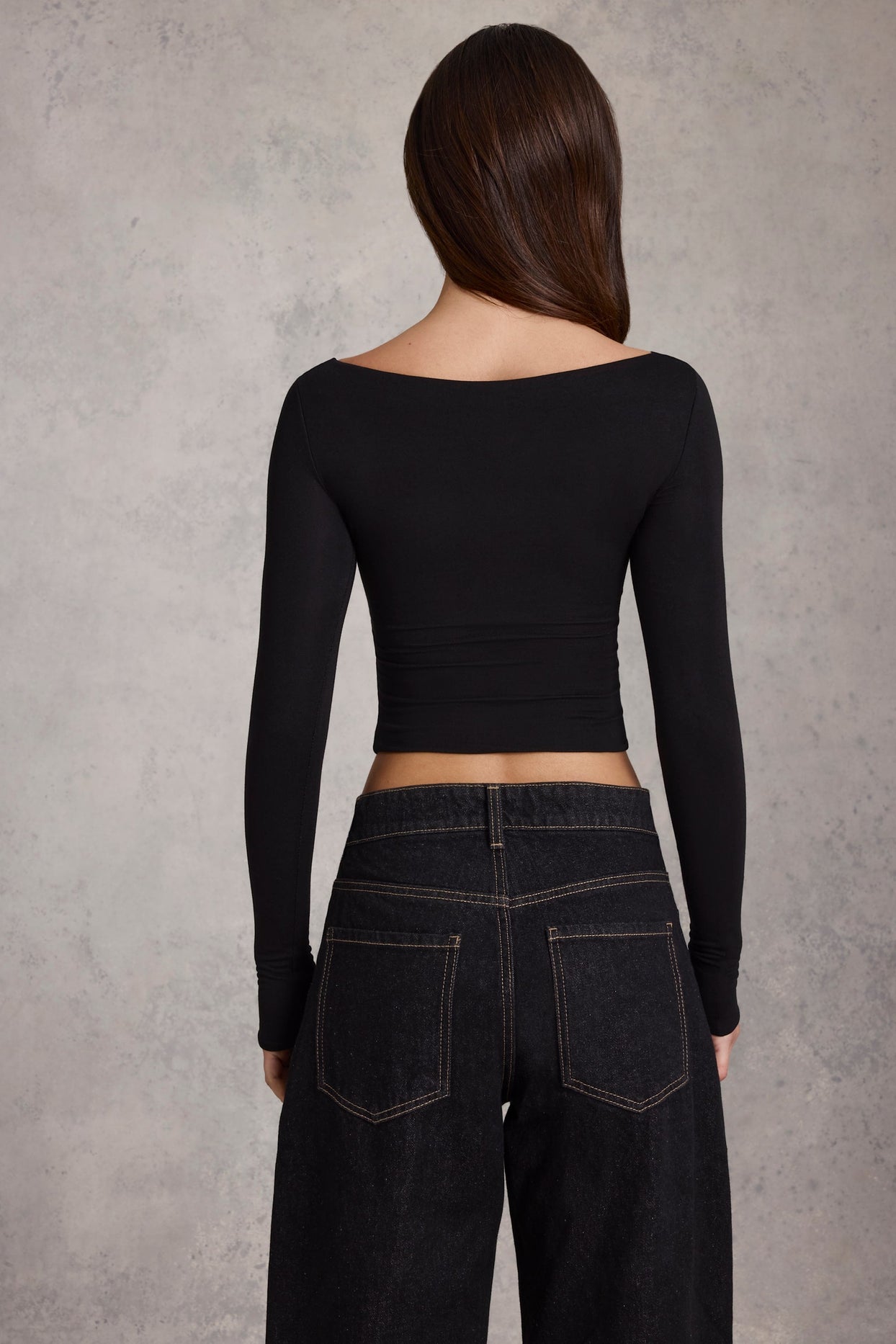 Modal Boat-Neck Long-Sleeve Top in Black