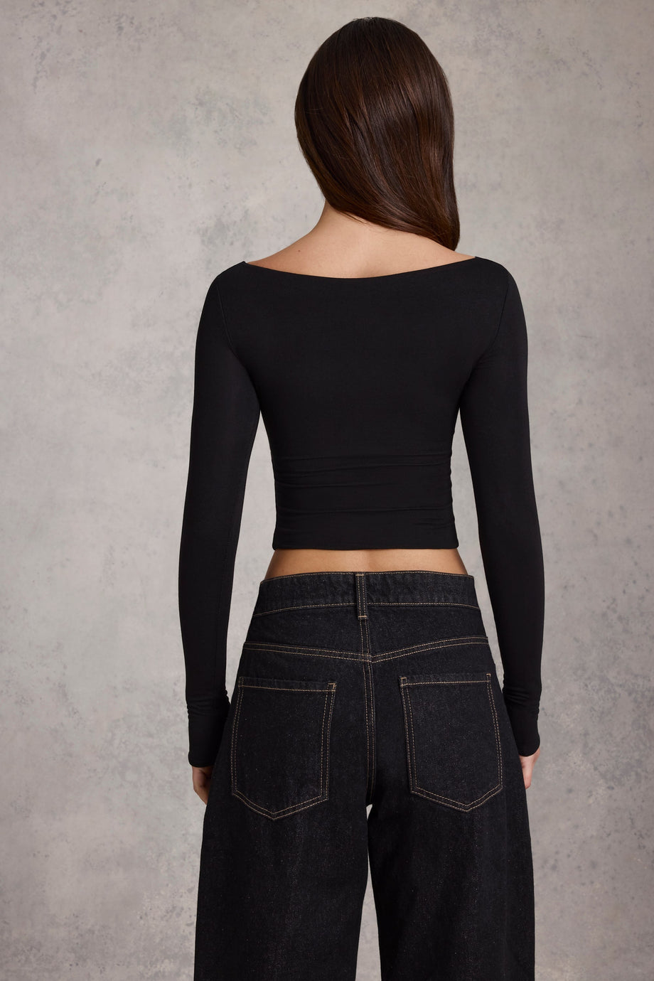 Modal Boat-Neck Long-Sleeve Top in Black