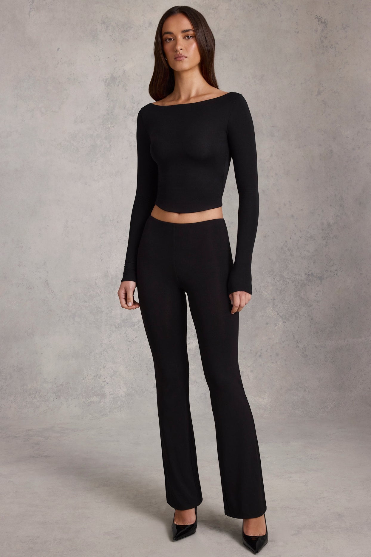 Modal Boat-Neck Long-Sleeve Top in Black