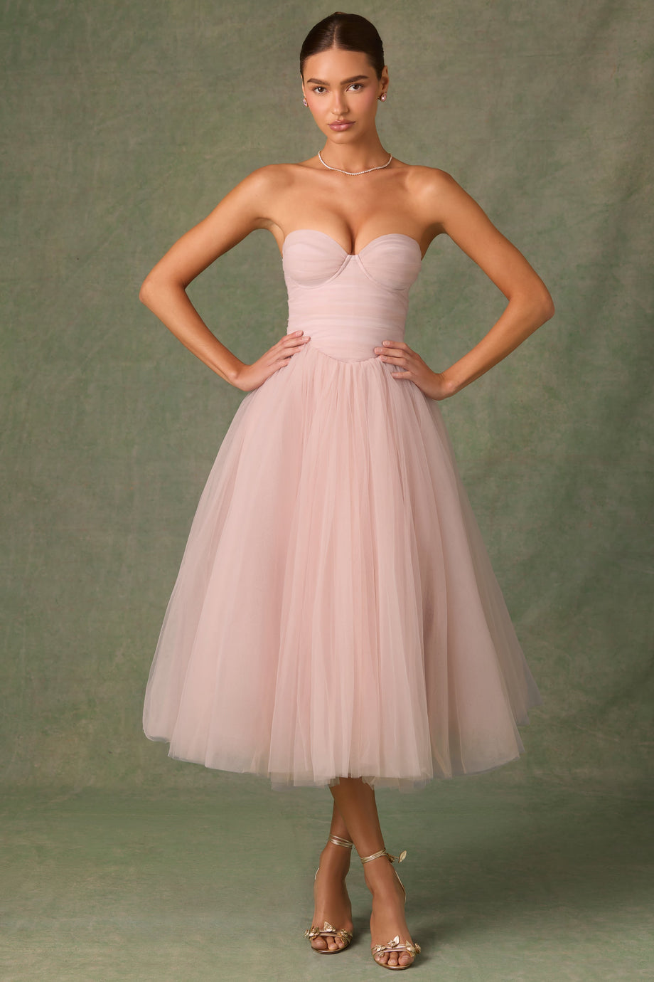 Tulle Corset Midaxi Dress in Dusty Rose