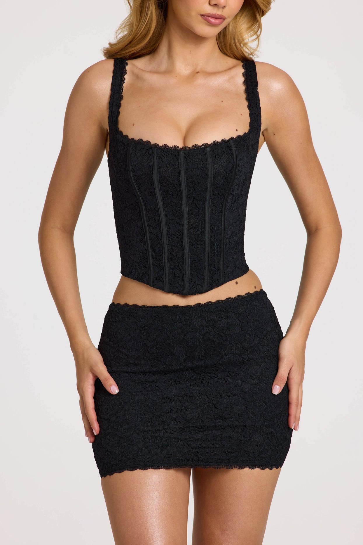 Lace Soft-Scoop Adjustable Corset Top in Black - 5