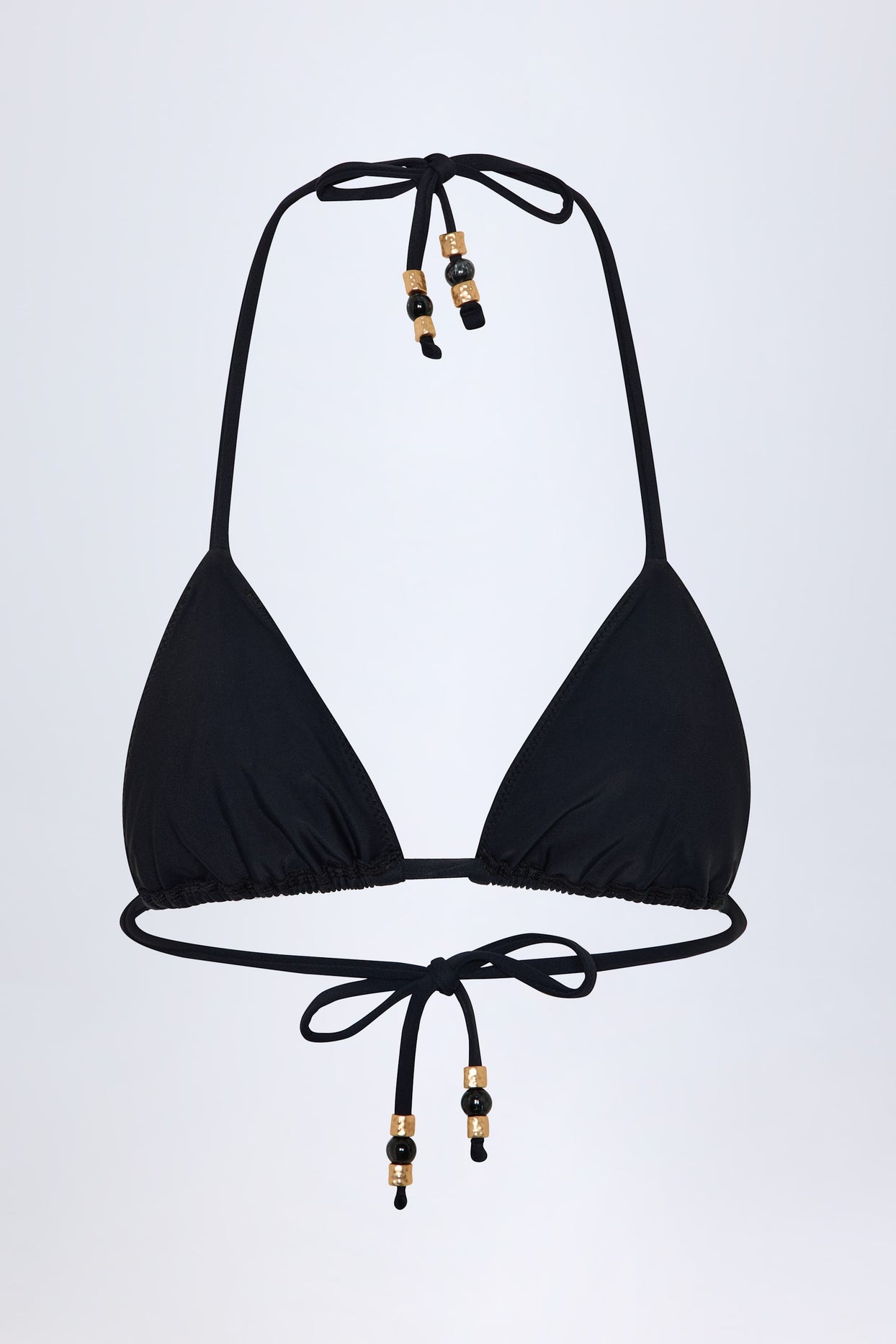 Charm-Detail Triangle Bikini Top in Black Leopard Hotfix