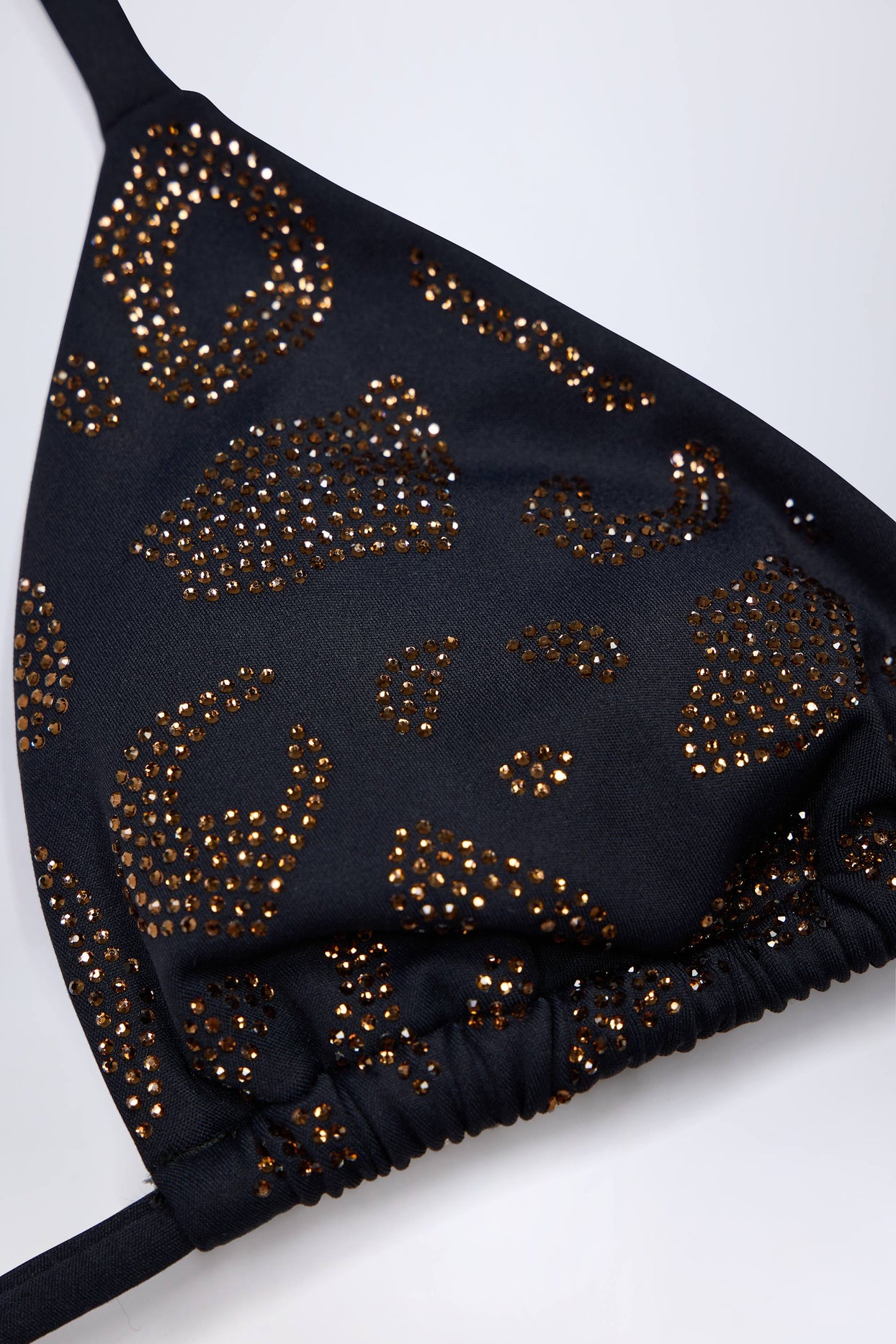 Charm-Detail Triangle Bikini Top in Black Leopard Hotfix