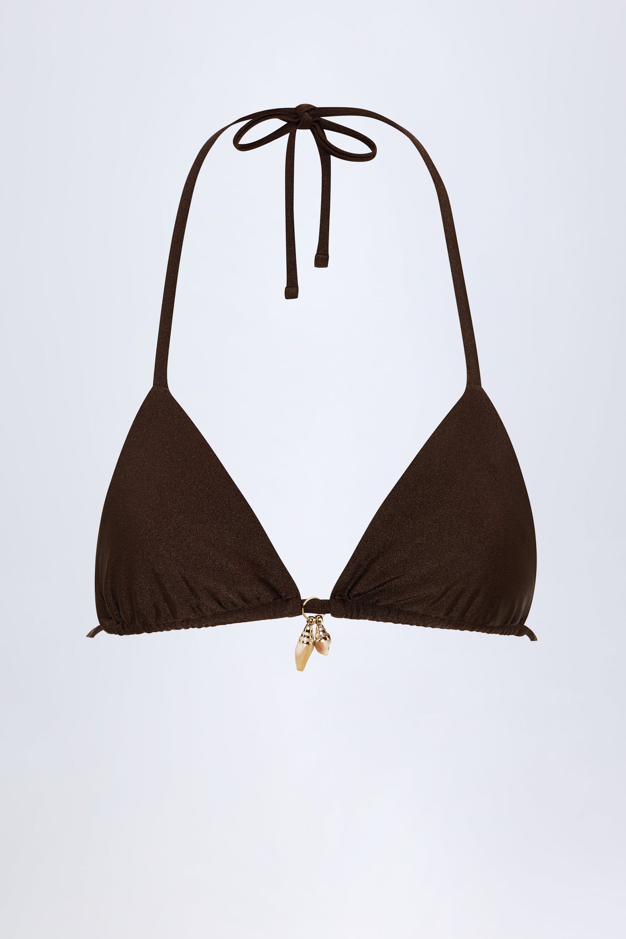 Charm-Detail Triangle Bikini Top in Dark Chocolate