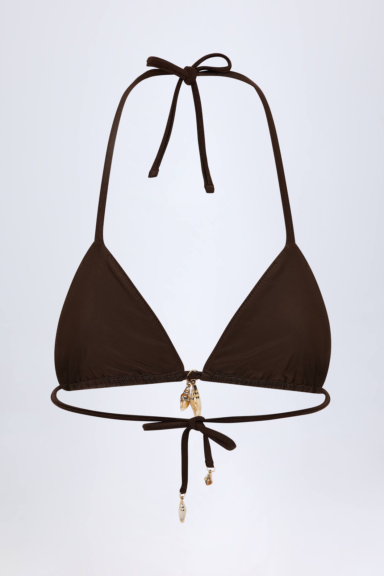 Charm-Detail Triangle Bikini Top in Dark Chocolate