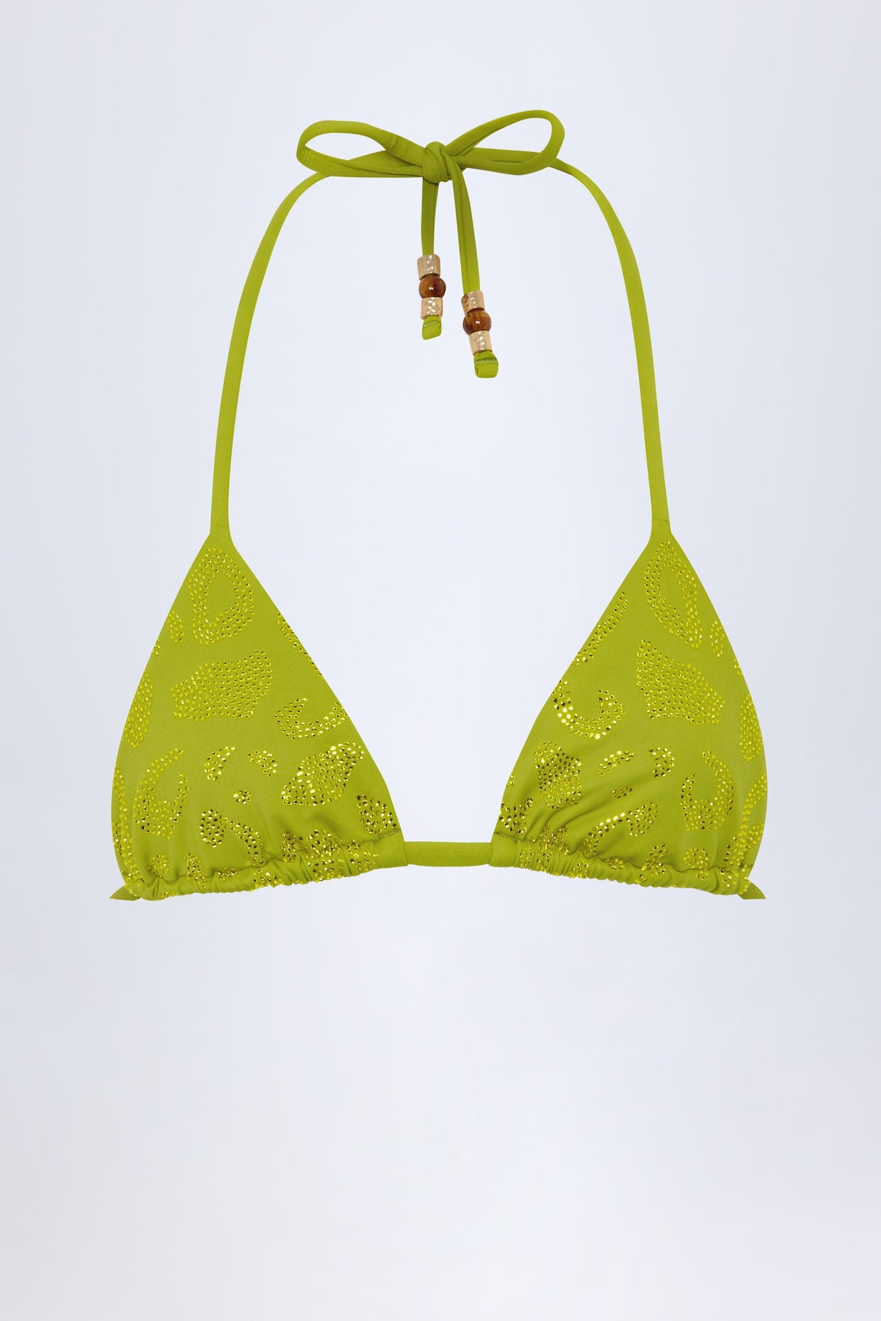 Charm-Detail Triangle Bikini Top in Olive Leopard Hotfix